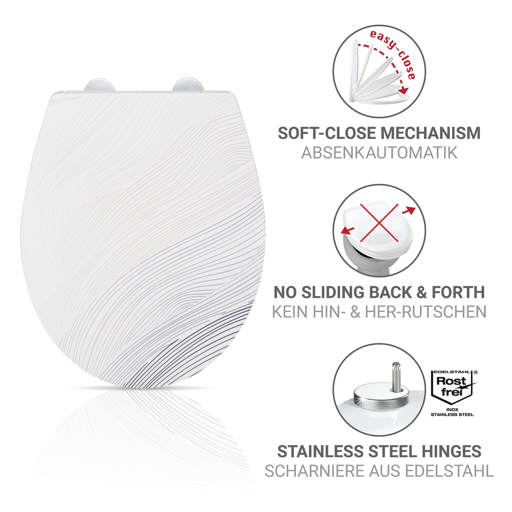 WENKO WC-Sitz »Menin« Toilettensitz aus Duroplast mit Relief-Oberfläche, Absenkautomatik