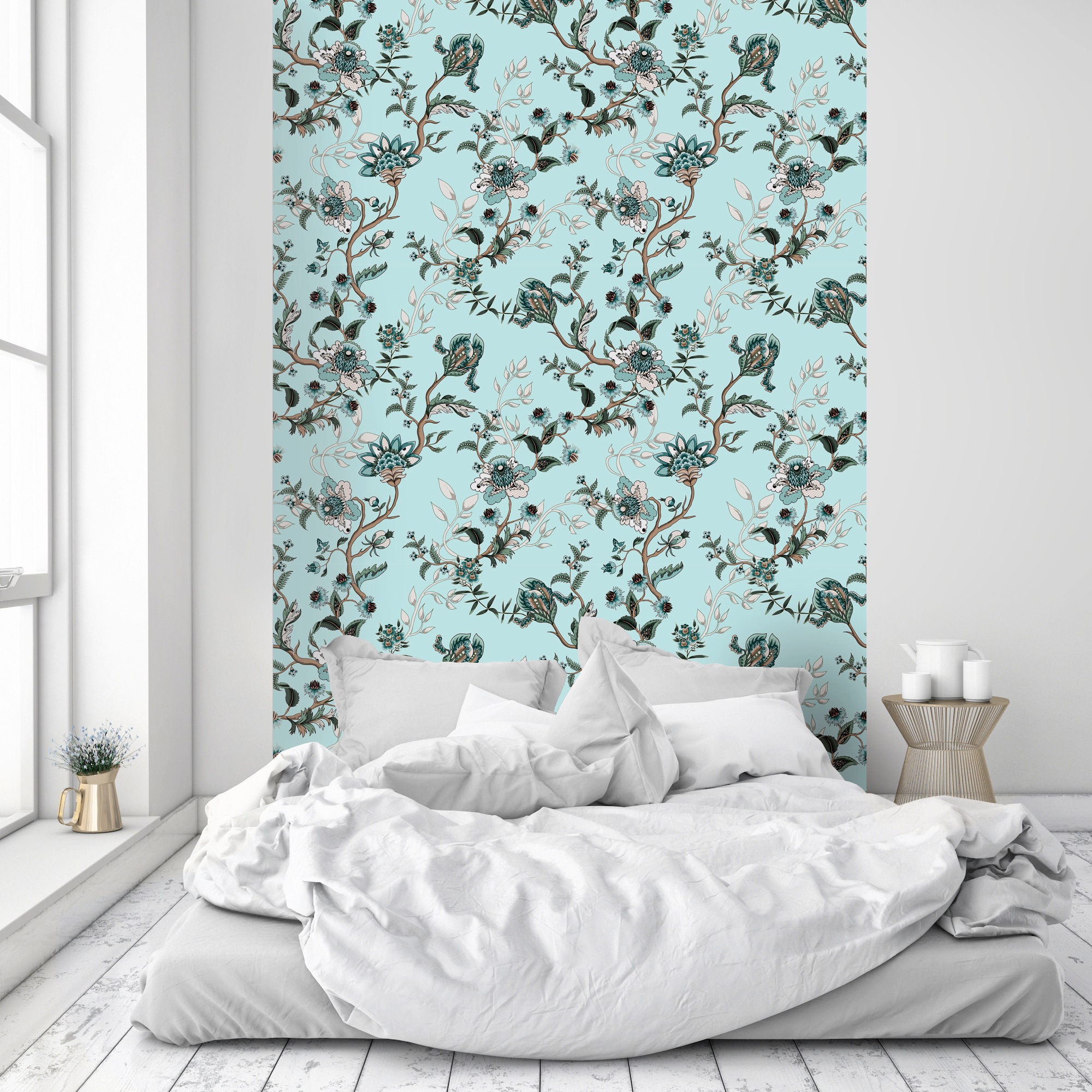 queence Vinyltapete »Chantal«, bedruckt-Motiv-botanisch-floral-gemustert-natürlich, 90x250cm, selbstklebend, kinderleichte Anbringung, Sticker