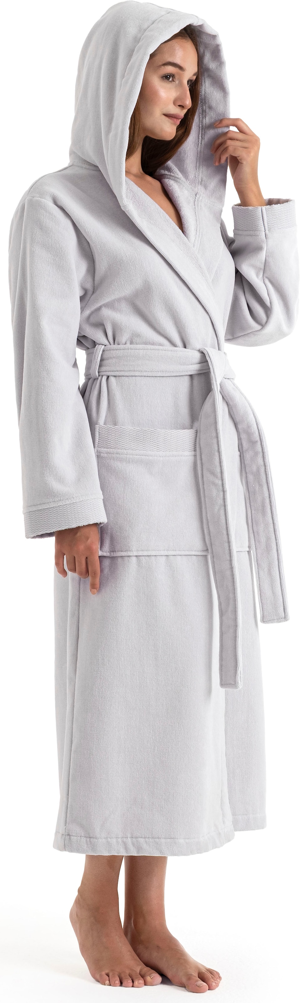 OTTO home Unisex-Bademantel »Fenya, 330 g/m², Premium, Hotelbademantel, Morgenmantel,  Sauna & Spa« 1 Stk. Reißverschlusstaschen, weich mit GRATIS-Zugabe: 1x Duschtuch 70x140 cm