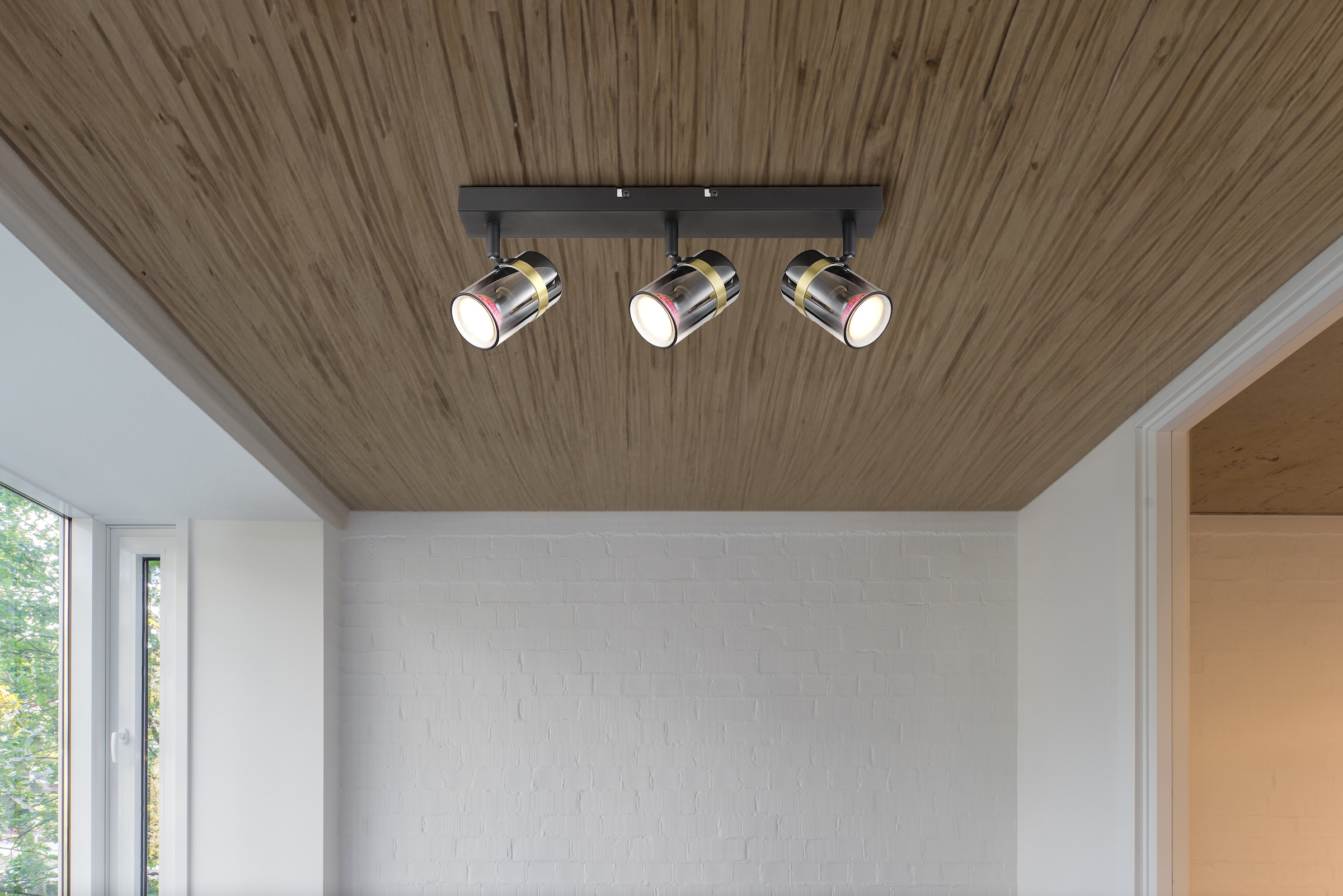 GLOBO LIGHTING Deckenstrahler »TRABBY«, Leuchtmittel GU10 | ohne Leuchtmittel, Deckenspot/schwarz/Glas rauchfarben/messingfarben/Flur/Wohnzimmer