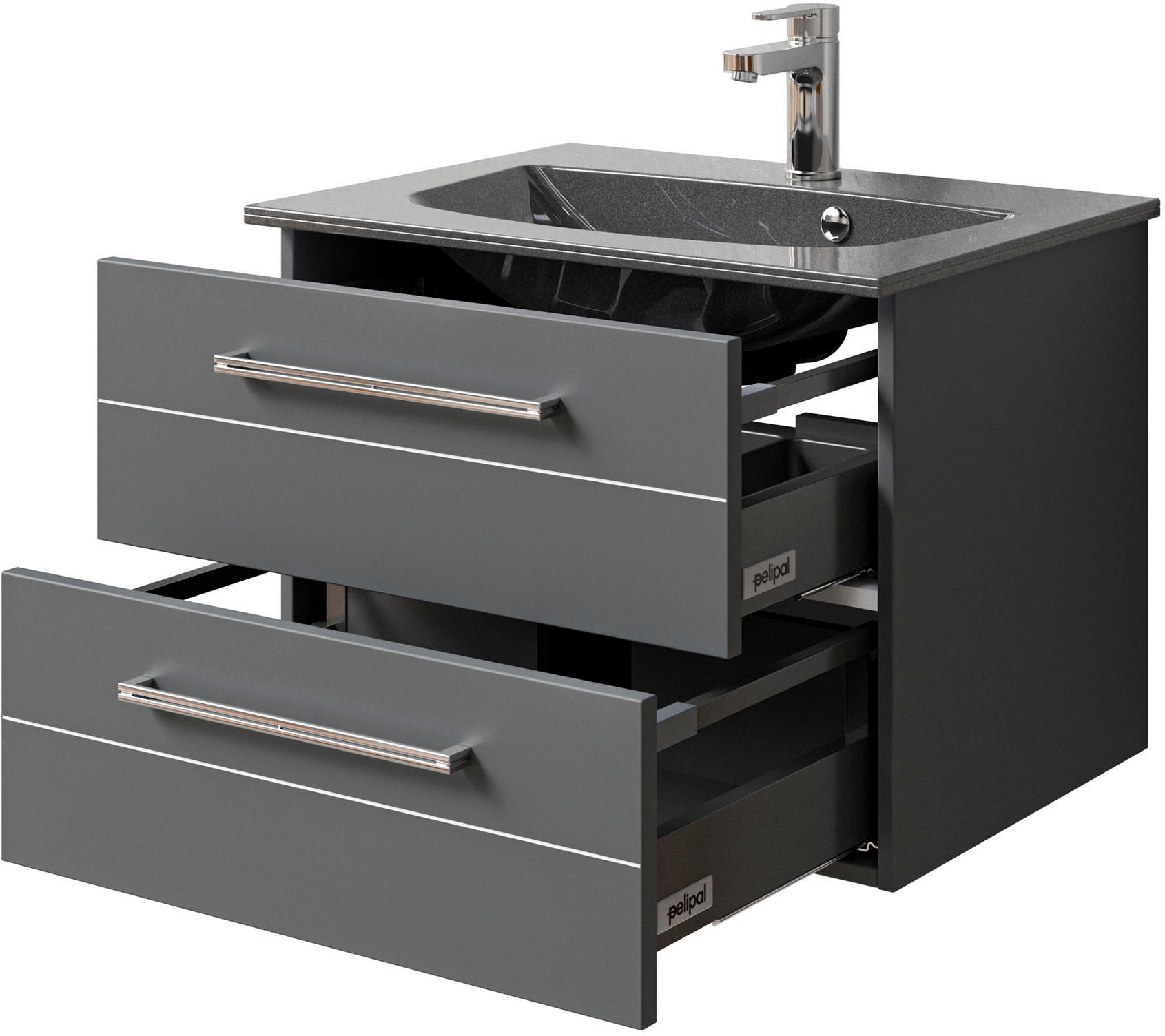 Saphir Waschtisch »Serie 6025 Mineralmarmor-Waschtisch mit Unterschrank, 67 cm breit«, Waschplatz mit 2 Schubladen, hängend, verschiedene Ausführungen