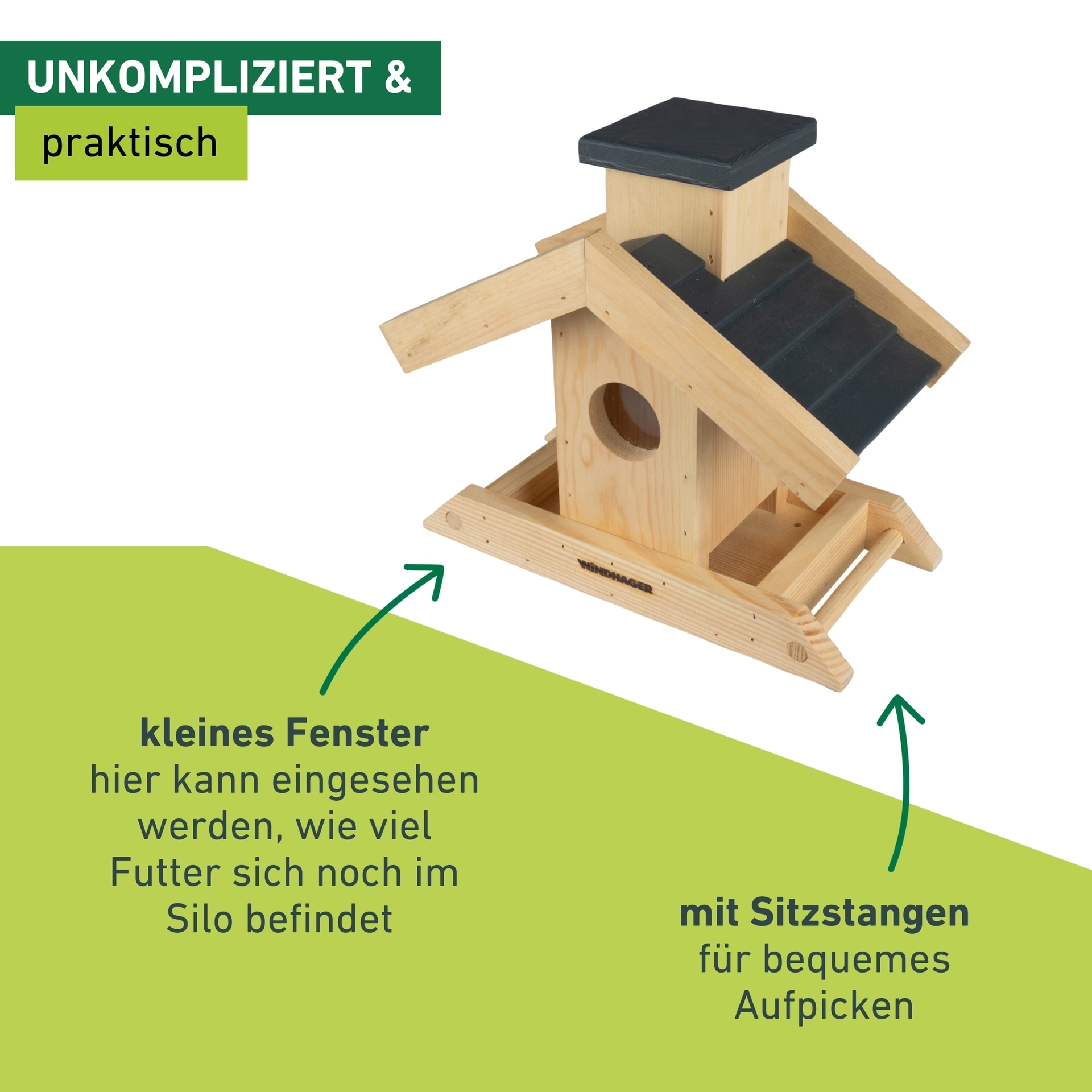 Windhager Vogelhaus »Finca, Futterspender aus Kiefernholz« Futterstation mit Sitzstangen, Füllvolumen ca. 1,25 Liter