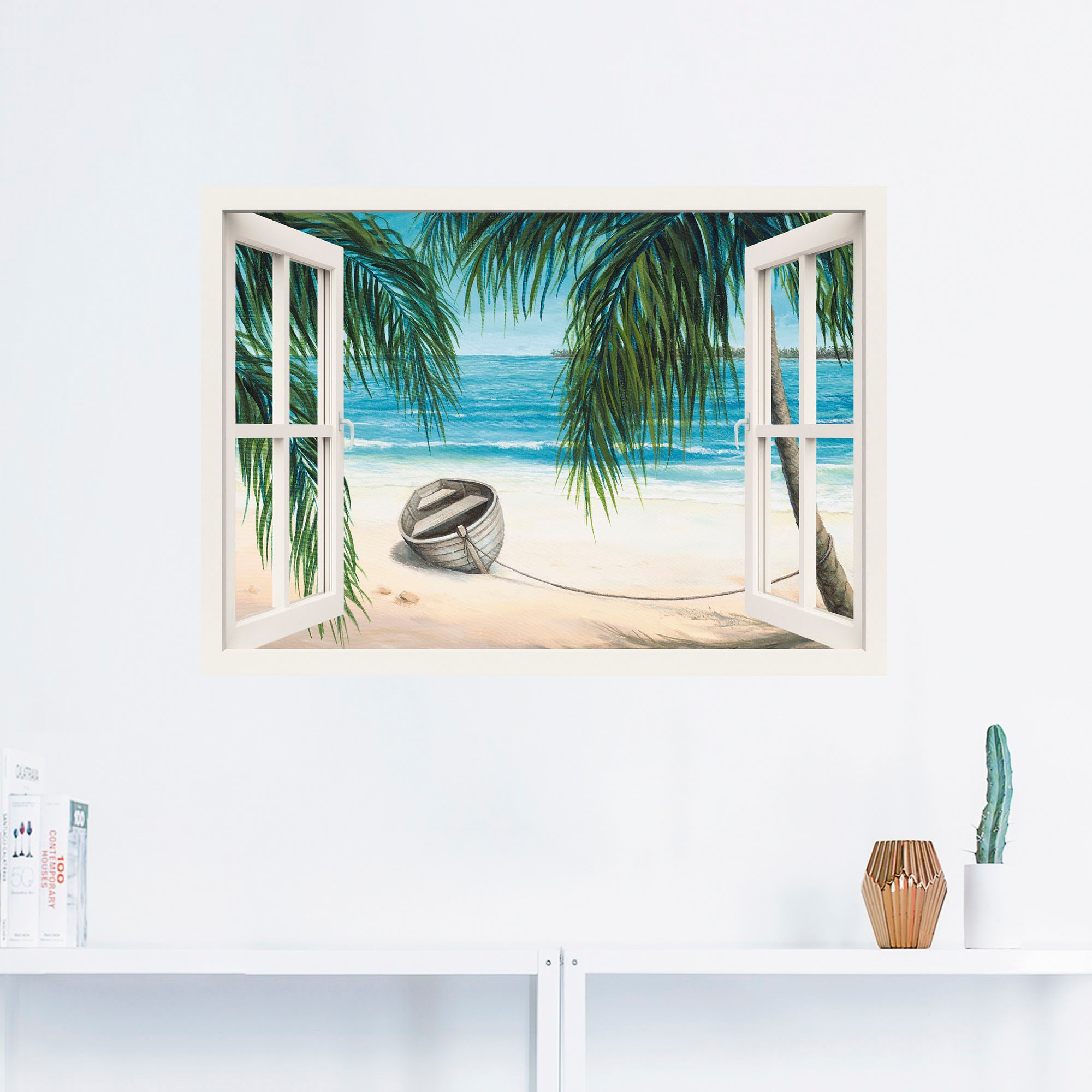 Artland Wandbild »Fensterblick - Karibik«, Fensterblick, (1 St.), als Leinwandbild, Wandaufkleber in verschied. Größen