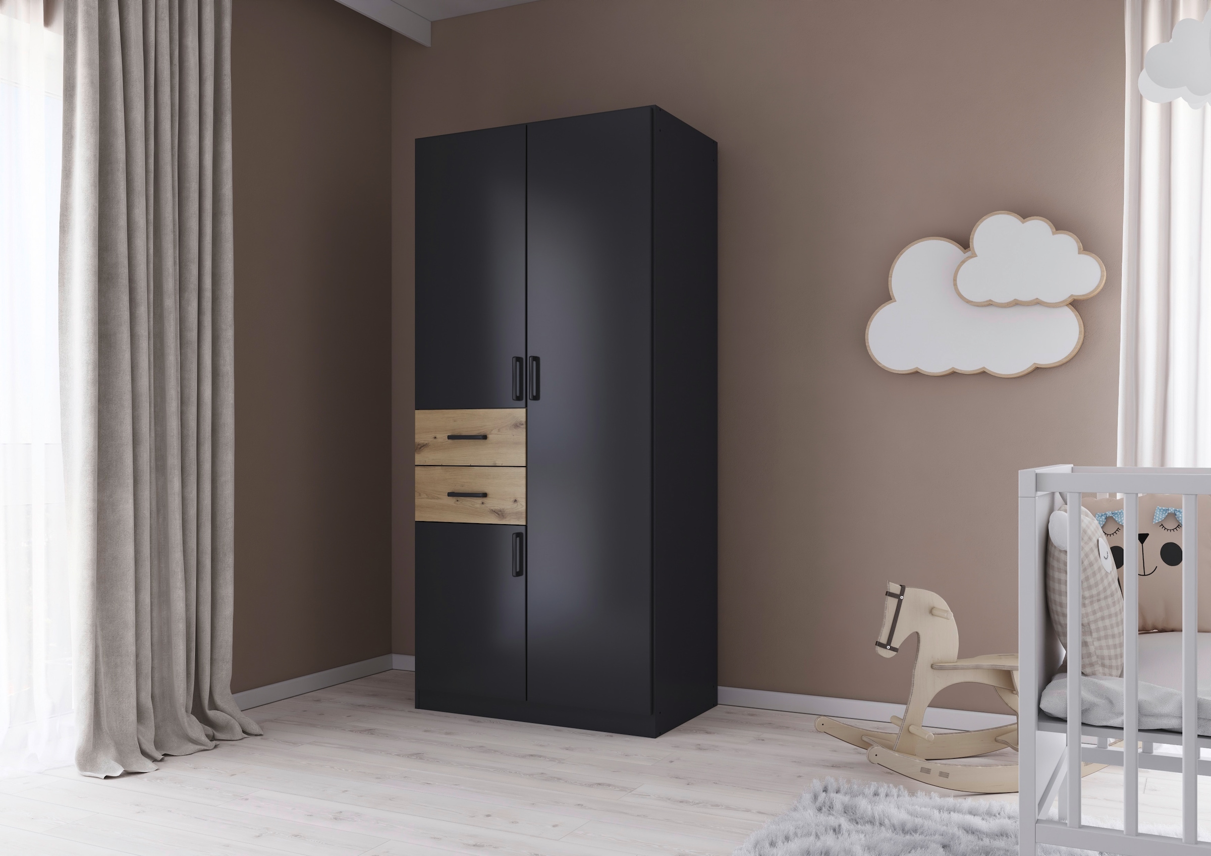 rauch Drehtürenschrank »Kleiderschrank Schrank Garderobe MAIKA mit Dekor-Front«, 2 Schubladen, in verschiedenen Breiten, Höhen, Farben, MADE IN GERMANY