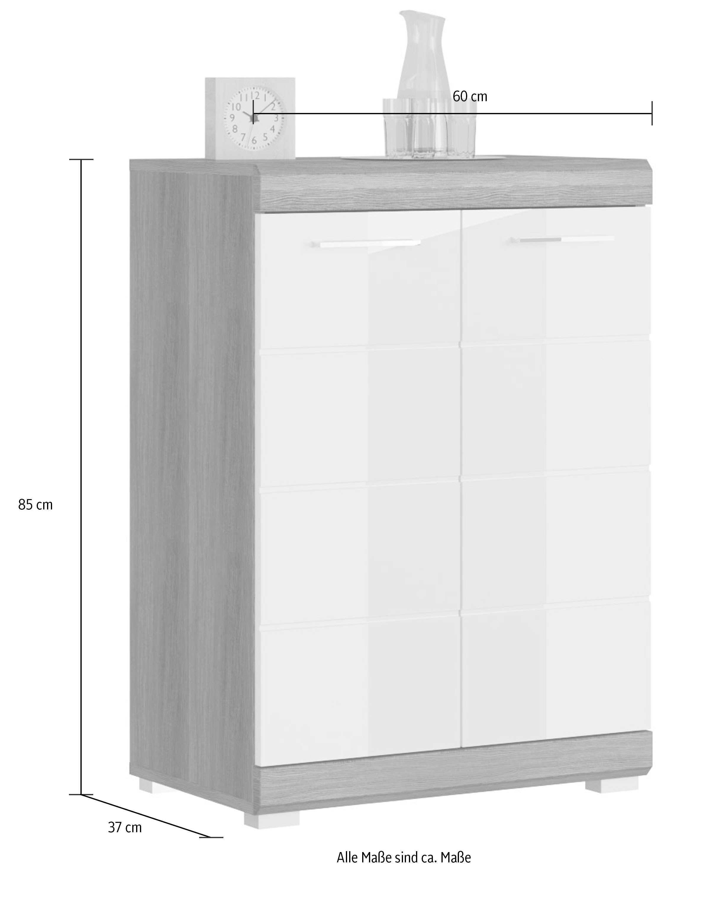 INOSIGN Kommode »Siena, Breite 60 cm, 2 Türen, 2 Einlegeböden, 3 Fächer«, Front-Rillenfräsung, Schuhkommode, Schuhschrank, Anrichte, Sideboard