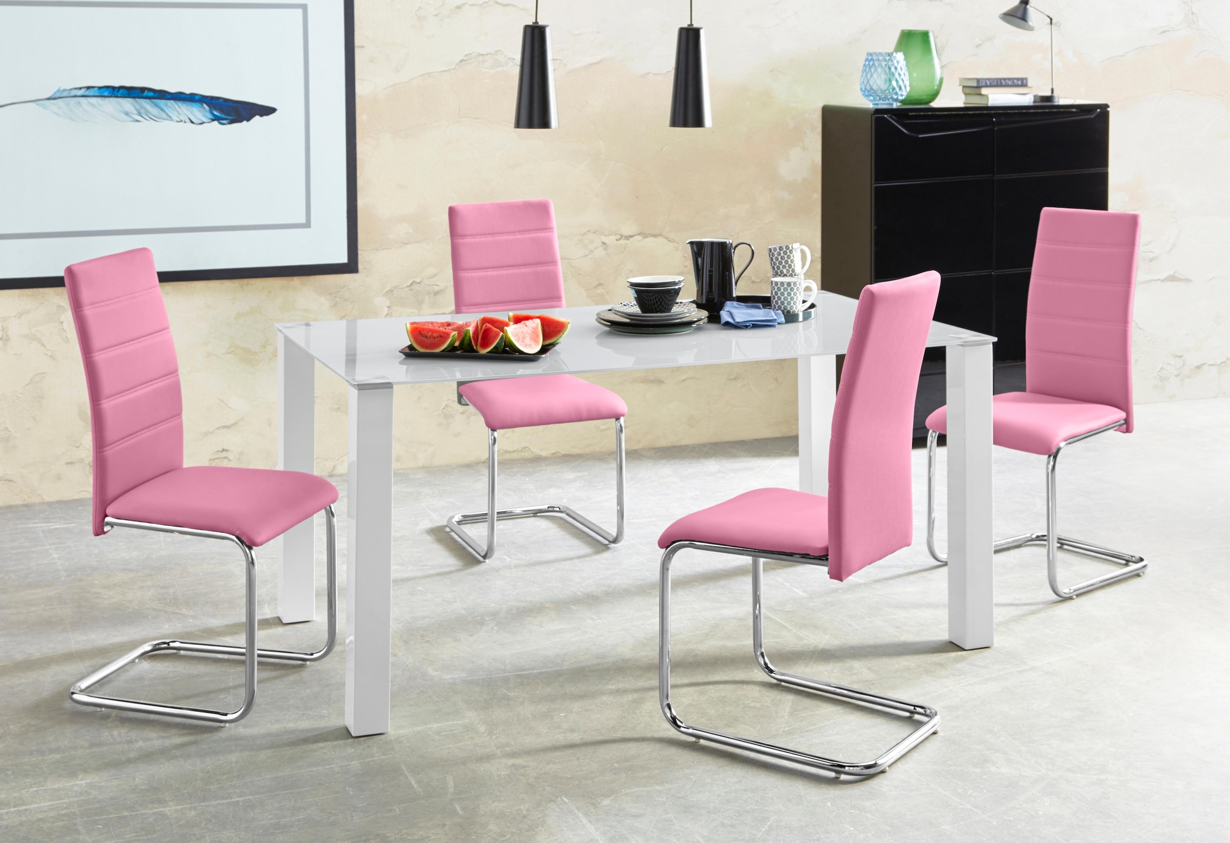 INOSIGN Essgruppe »Normadora« Set, 5 Stk. tlg. mit Glastisch, Freischwinger günstig online kaufen