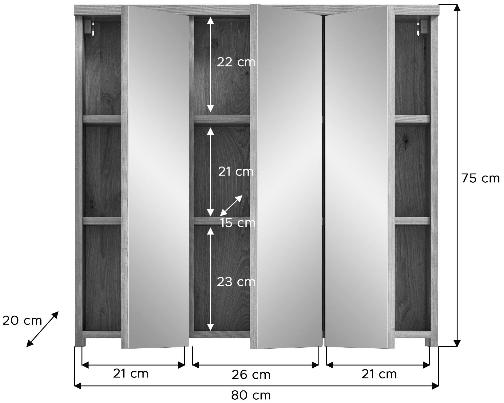 welltime Badmöbel-Set »Dolo, 3 teilig, inklusive Mineralguss-Waschbecken, bestehend aus:«, (Set, 3 St.), Waschtisch inkl. Waschbecken, Hängeschrank, Spiegelschrank