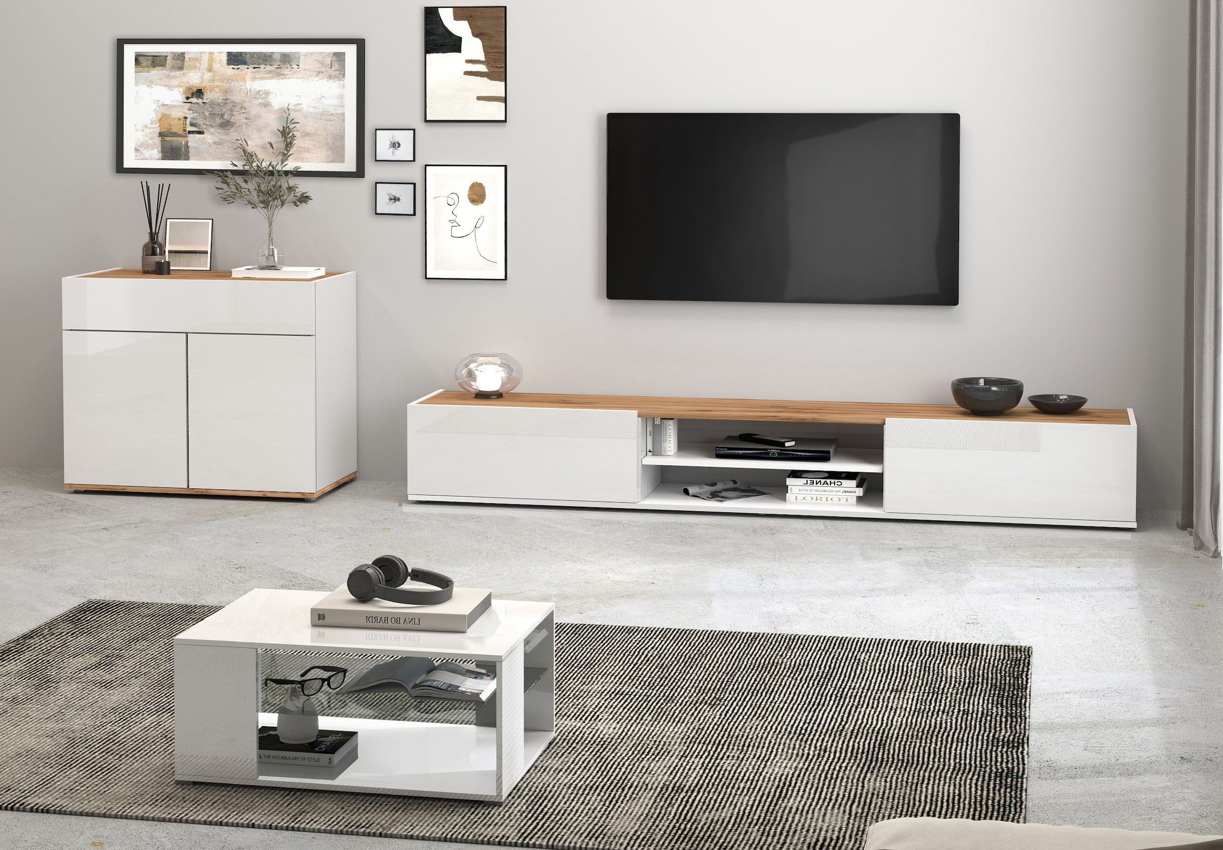 INOSIGN Sideboard »Garda, Kommode, Schrank, 2 Türen, 1 Schublade, Made in Italy« Hochglanzlackierte Fronten, Korpus matt, grifflos, Breite 80,9 cm