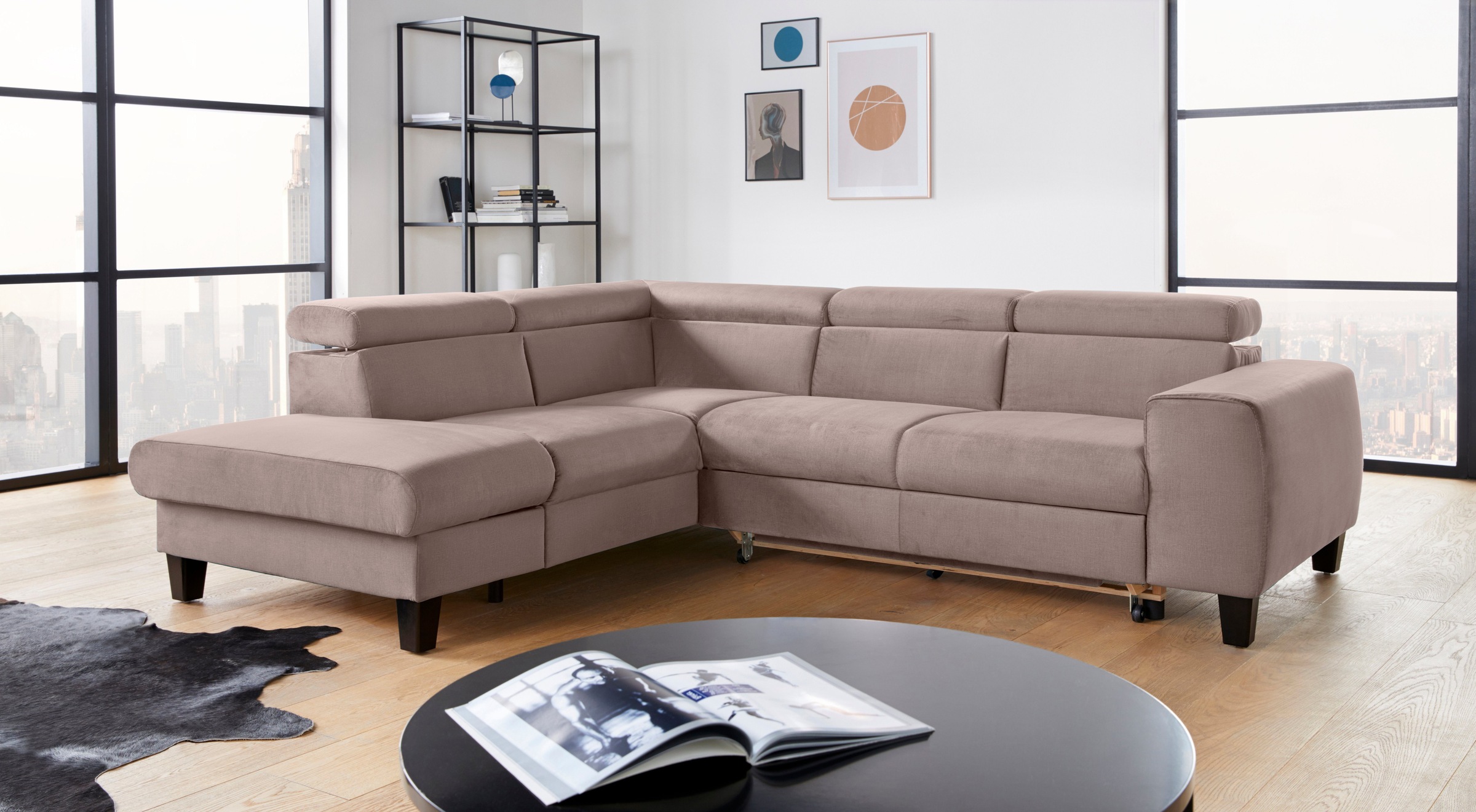 COTTA Polstergarnitur »Morven L-Form«, (Set), Set bestehend aus: Ecksofa mit Kopfteilverstellung & Hocker