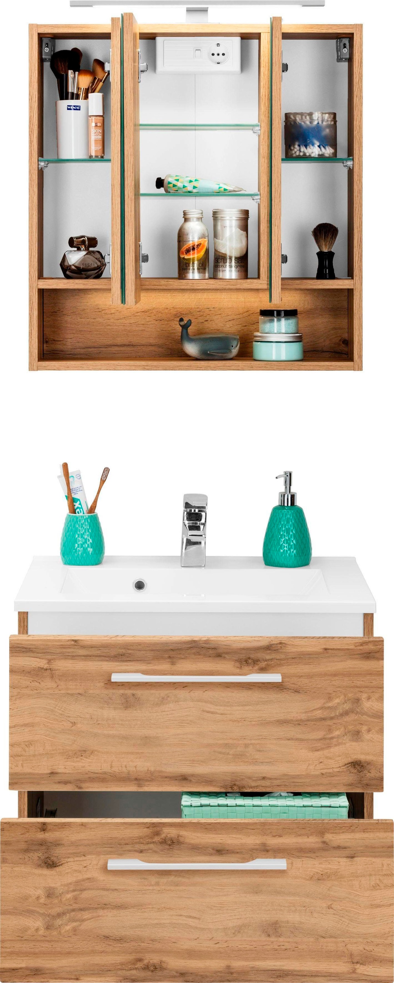 welltime Badmöbel-Set »Soria« 2 Stk. tlg. Waschtisch Breite 60 cm, Spiegels günstig online kaufen