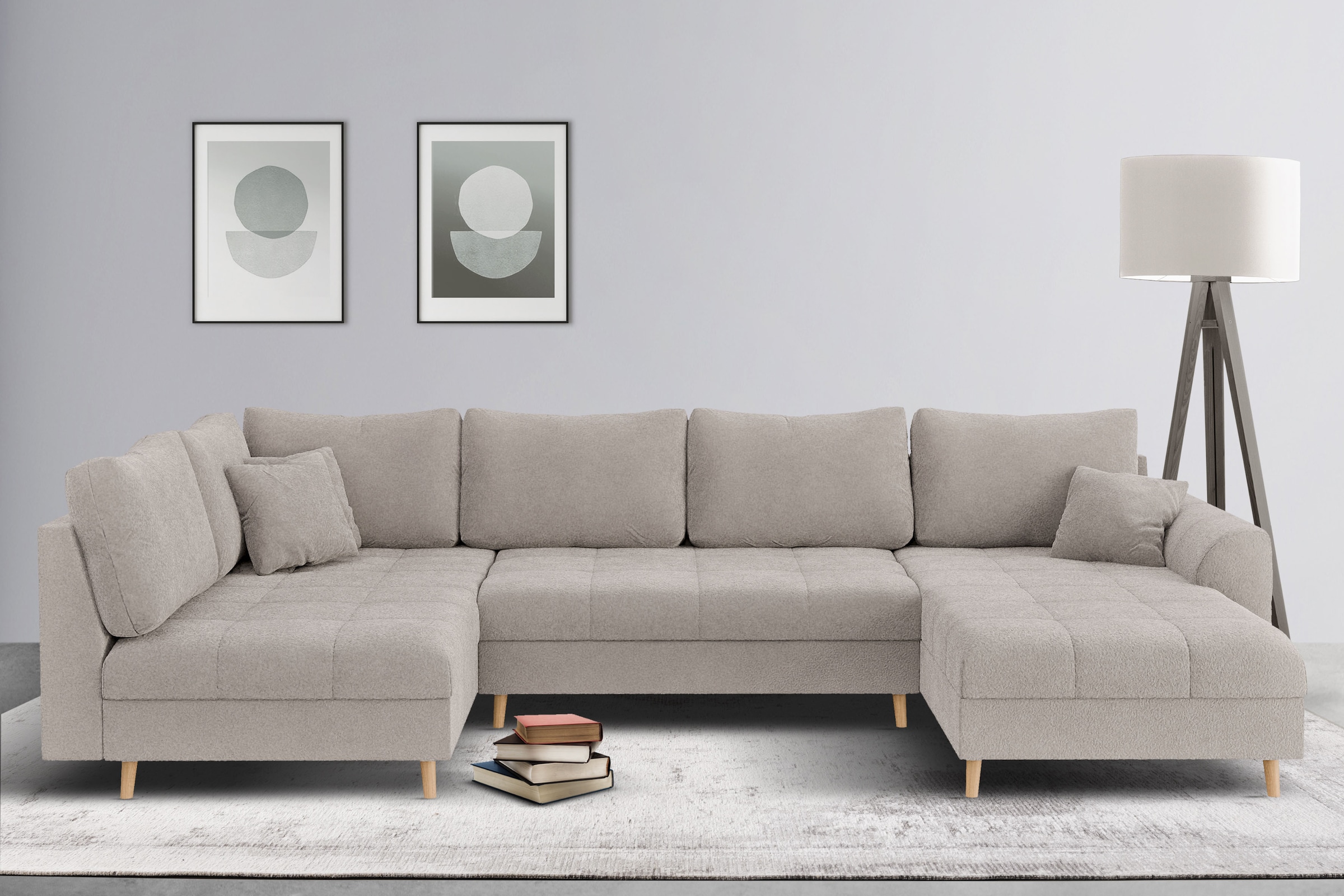 Home affaire Wohnlandschaft »CHARRE U-Form mit Ottomane, Maße B/T/H: 310/161/81 cm«, feine Steppung, lose Rücken- und Zierkissen, auch in Cord und Bouclé