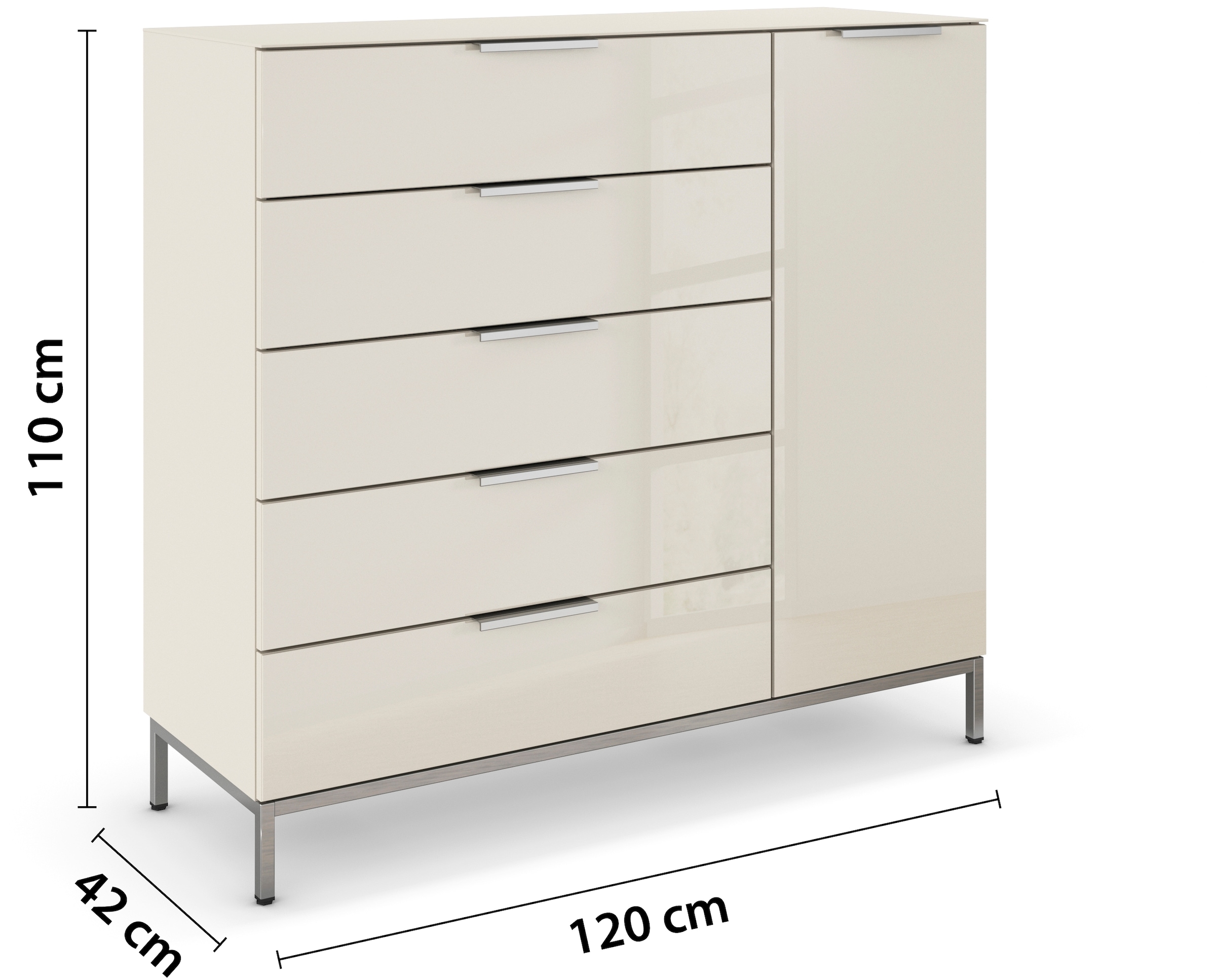 rauch Kombikommode »Kommode Türkommode Sideboard Kombikommode FLIPP mit Glasfront«, (Breite 120 cm mit 2 Einlegeböden), 1-türig, 5 Schubladen, Soft-Close-Funktion, Oberboden und Front Glas
