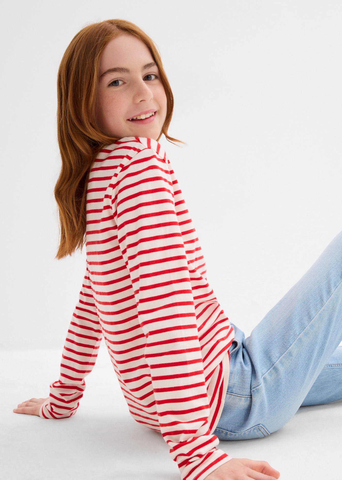 bonprix Langarmshirt Packung,  Kinder, im praktischen 3er Pack, aus reiner Baumwolle, Regular Fit