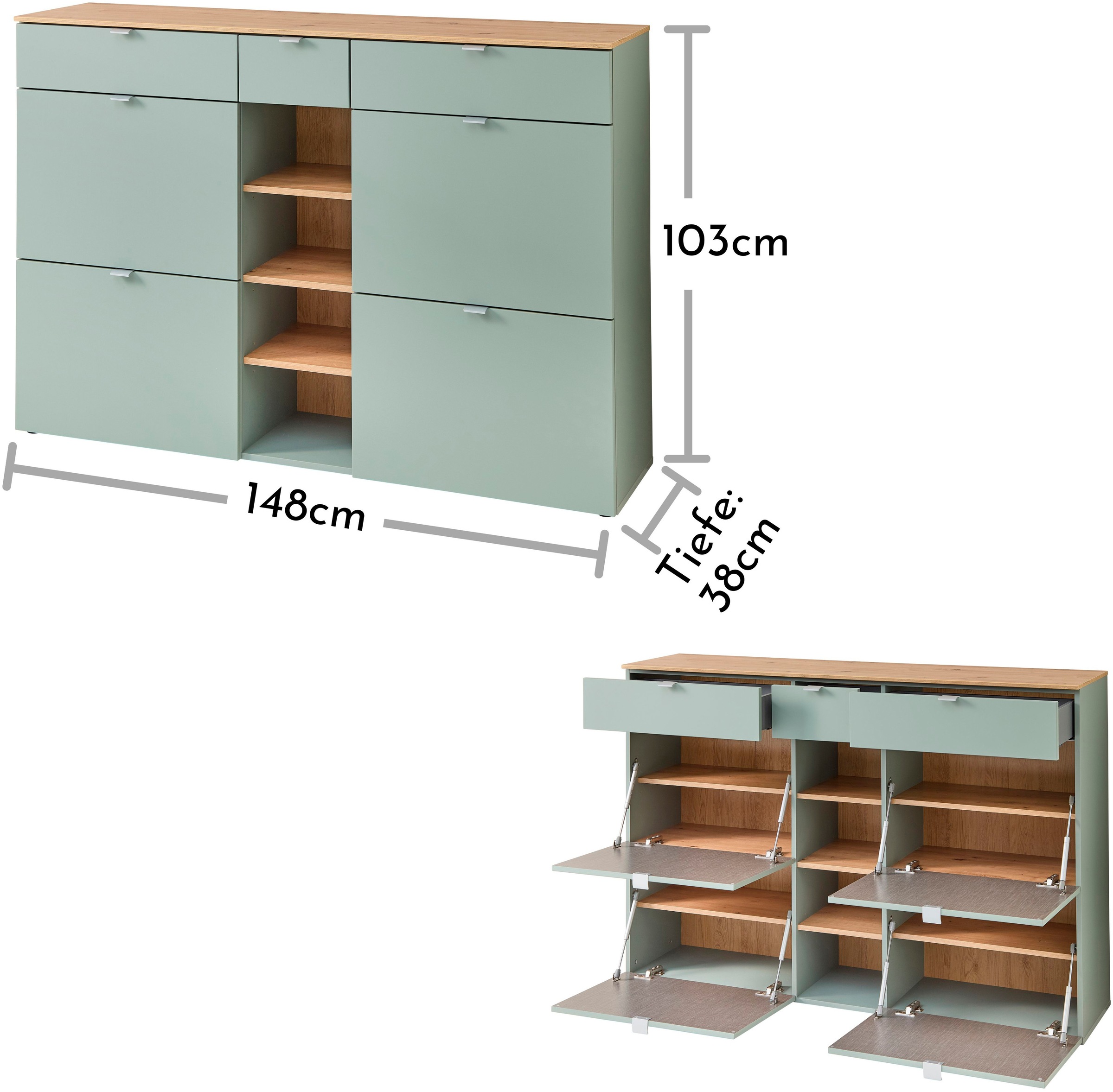 Innostyle Schuhschrank »Bari Schuhschrank mit Schubkästen, BxHxT 7148x103x38 cm« 1 Stk. tlg. 4 Klappen, 12 Fächer, Softclose, ABS Kantenschutz