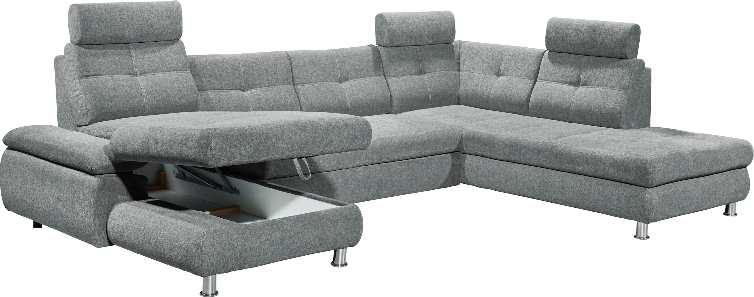 ED EXCITING DESIGN Wohnlandschaft »Alba U-Form«, mit Bettfunktion, Bettkasten, Armteilverstellung & Kopfstützen