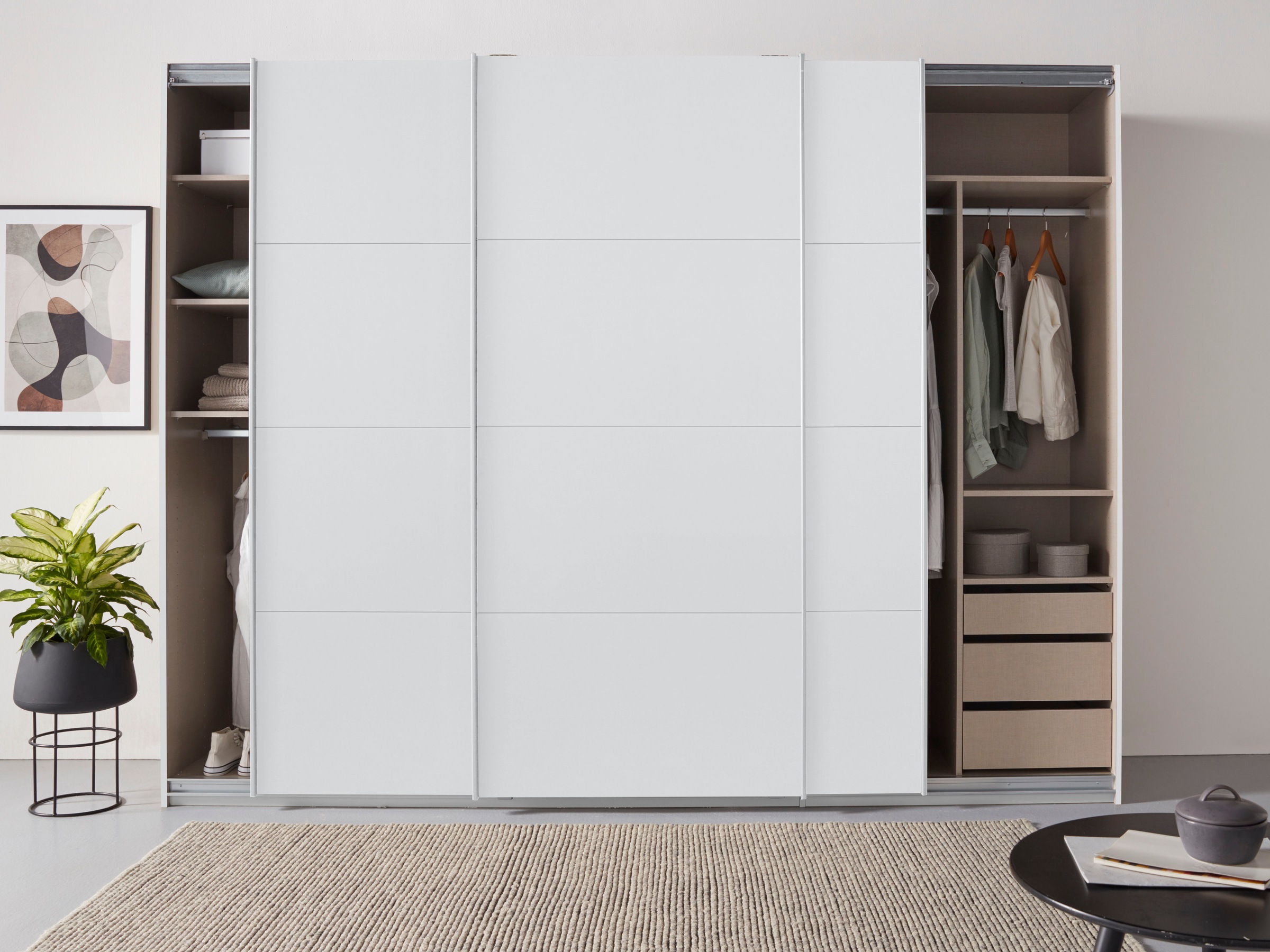 rauch Schwebetürenschrank »Kleiderschrank Schrank Garderobe TOPSELLER OTELI inkl. Inneneinteilung«, (Breiten 203/271/315/360 cm Höhen 210/229 cm), mit 3 Innenschubladen sowie zusätzlichen Einlegeböden MADE IN GERMANY