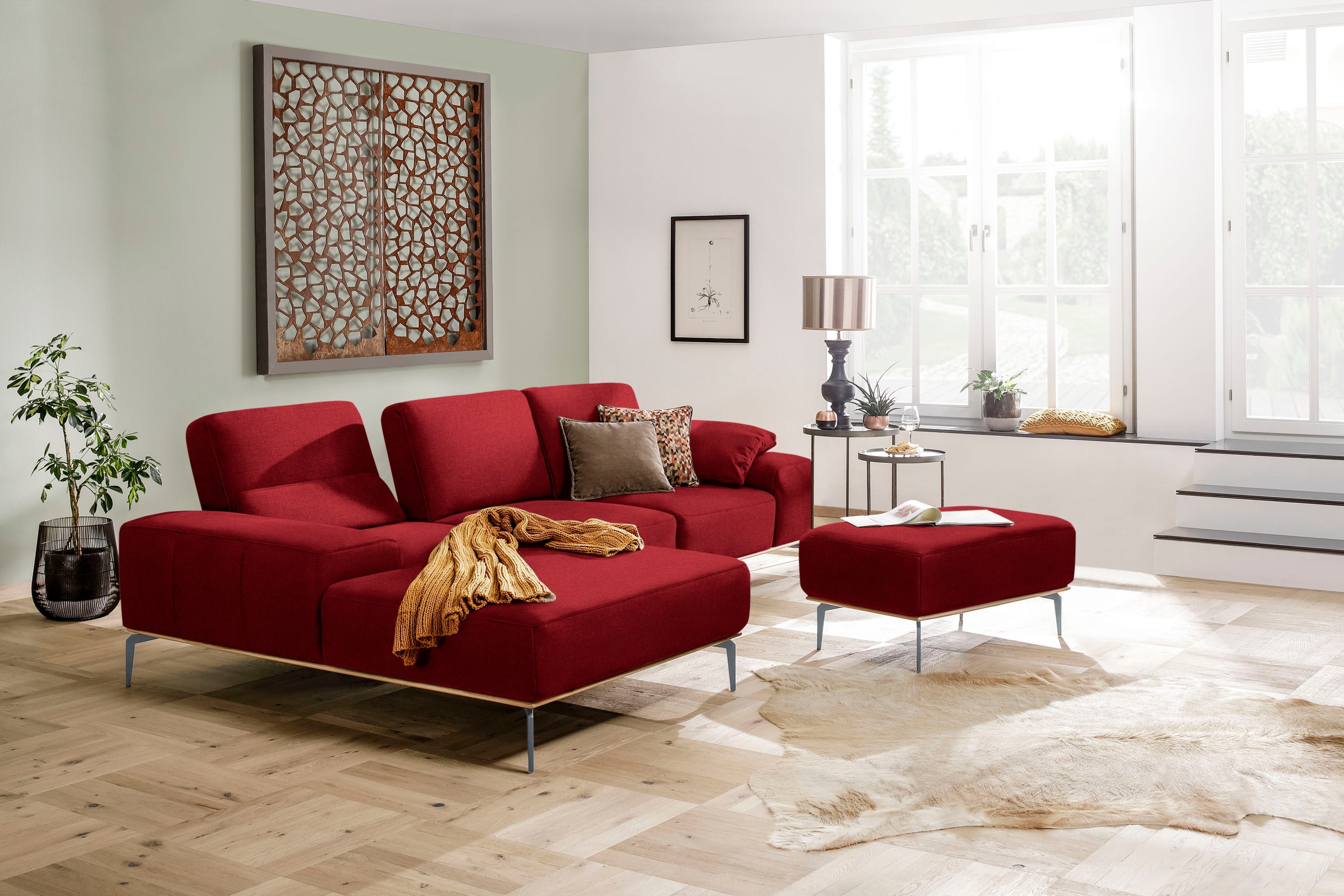 W.SCHILLIG Polsterhocker »run«, mit elegantem Holzsockel, Füße in Silber matt, Breite 75 cm