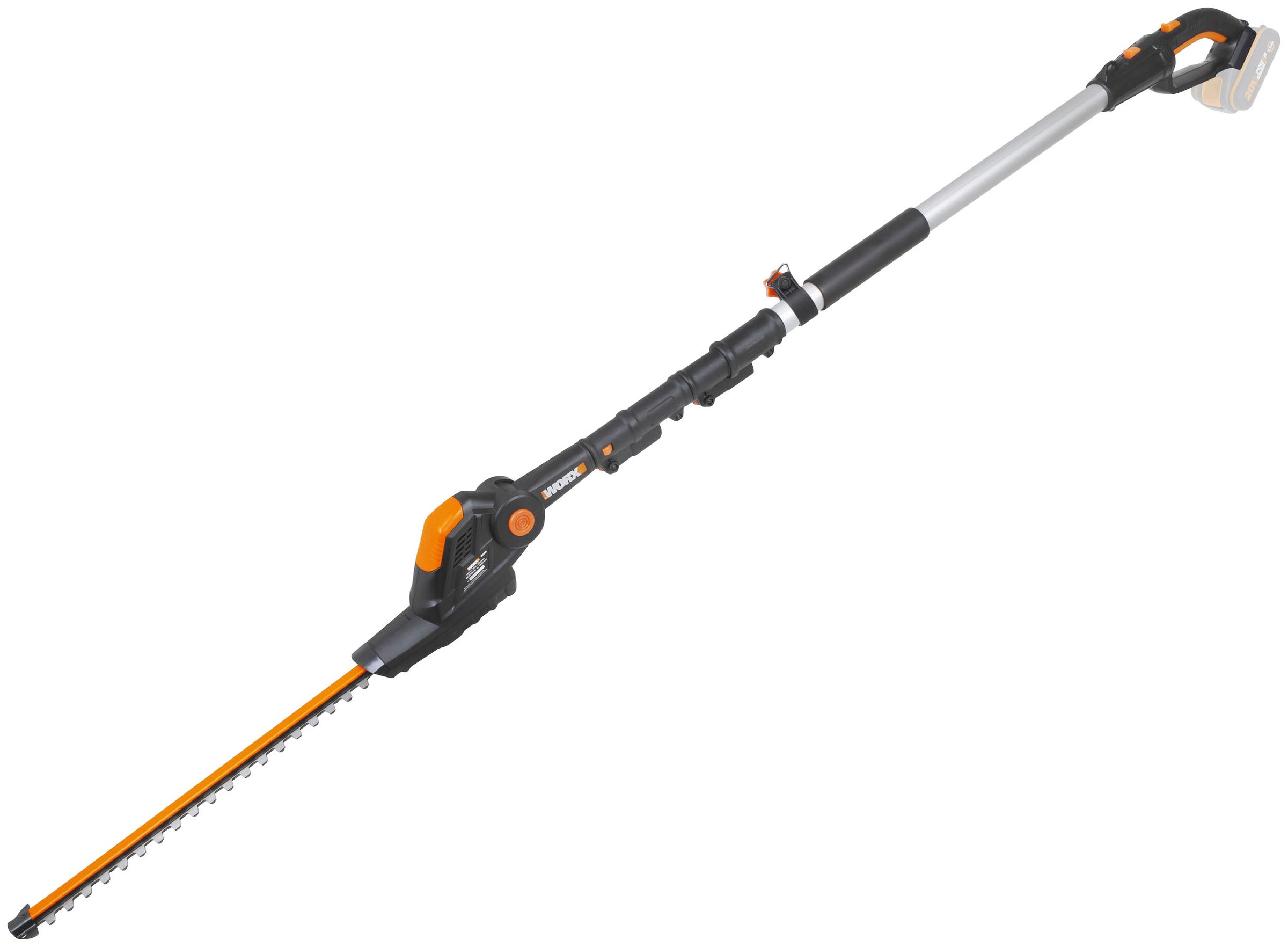 Worx Akku-Heckenschere »20V WG252E.9, Teleskopstiel 3,6m, 45cm«, Mit längenverstellbaren Teleskopstiel für hohe Reichweite bis 3.6m