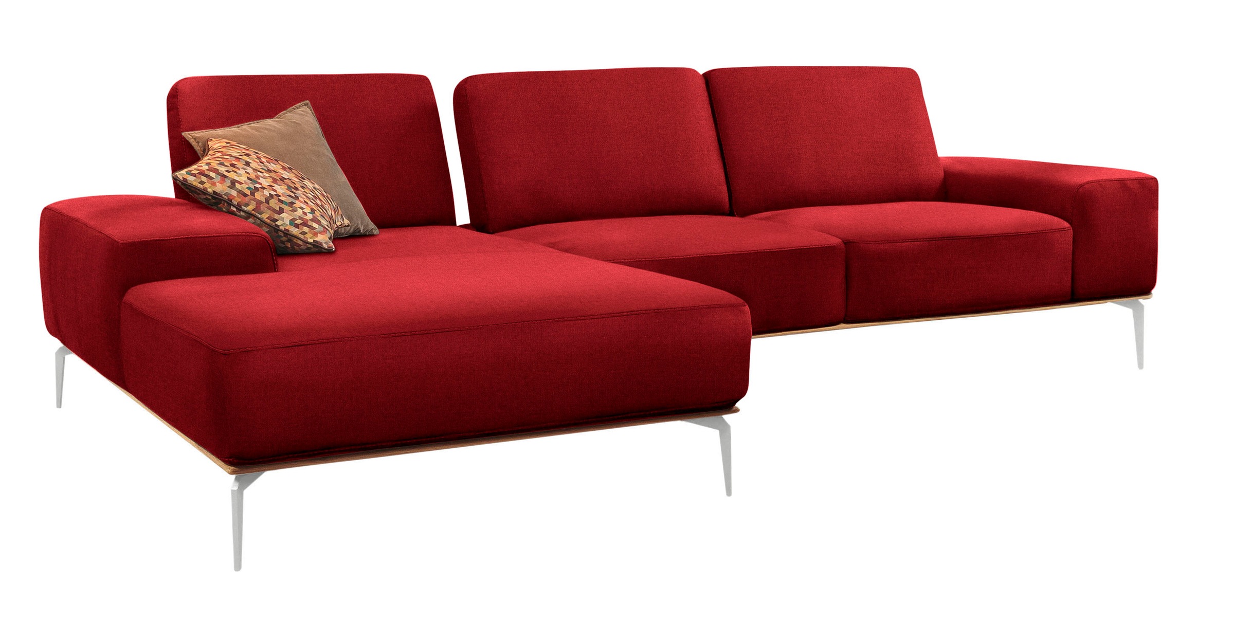 W.SCHILLIG Ecksofa »run, Designsofa mit tollem Sitzkomfort, bequem, L-Form«, mit elegantem Holzsockel, Füße in Chrom glänzend, Breite 319 cm