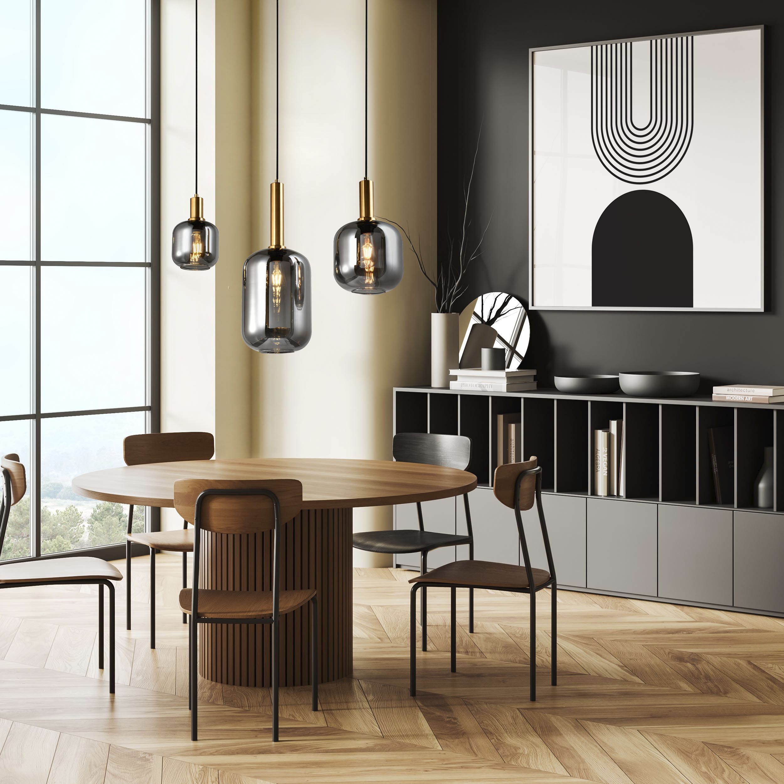näve Pendelleuchte »Fumo« E27 1 Stk. aus Metall in Schwarz/Gold und Rauchgl günstig online kaufen