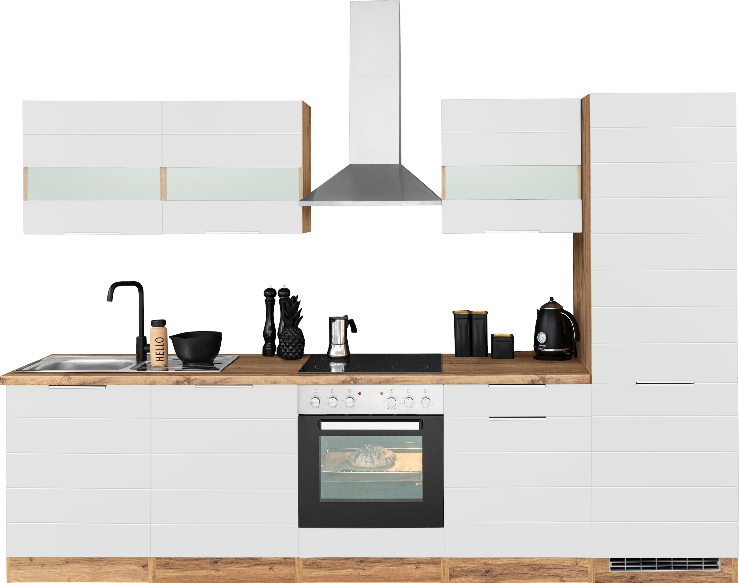 KOCHSTATION Küchenzeile »KS-Luhe« 300 cm breit, wahlweise mit oder ohne E-Geräten, gefräste MDF-Fronten