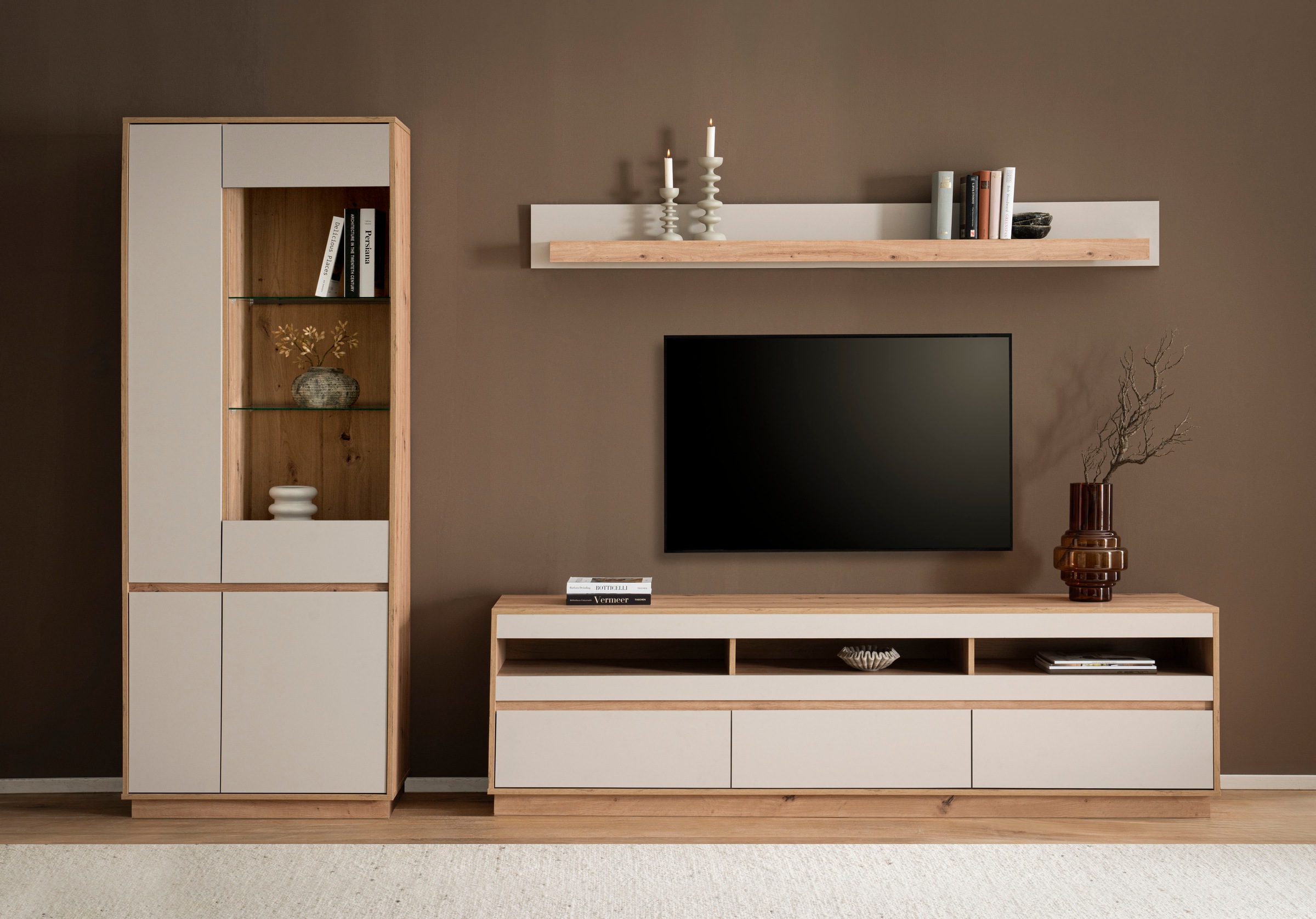 Home affaire Wohnwand »Sonora, moderne Anbauwand, Komplettset in Kaschmir/Eiche« Komplett-Set, 3 Stk. tlg.