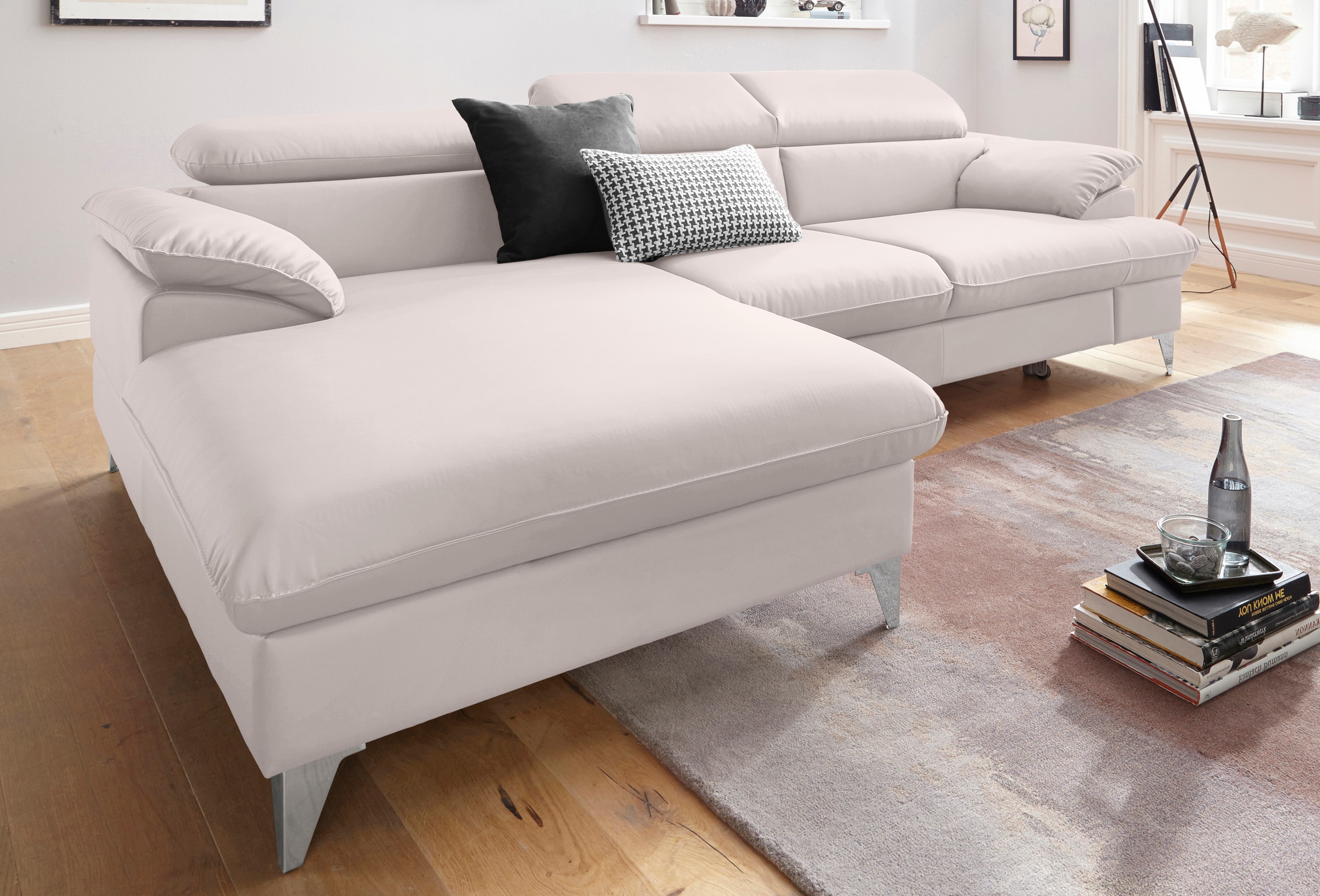 COTTA Polstergarnitur »Caluso L-Form«, (2 tlg.), Set bestehend aus: Ecksofa mit Kopfteilverstellung & Hocker