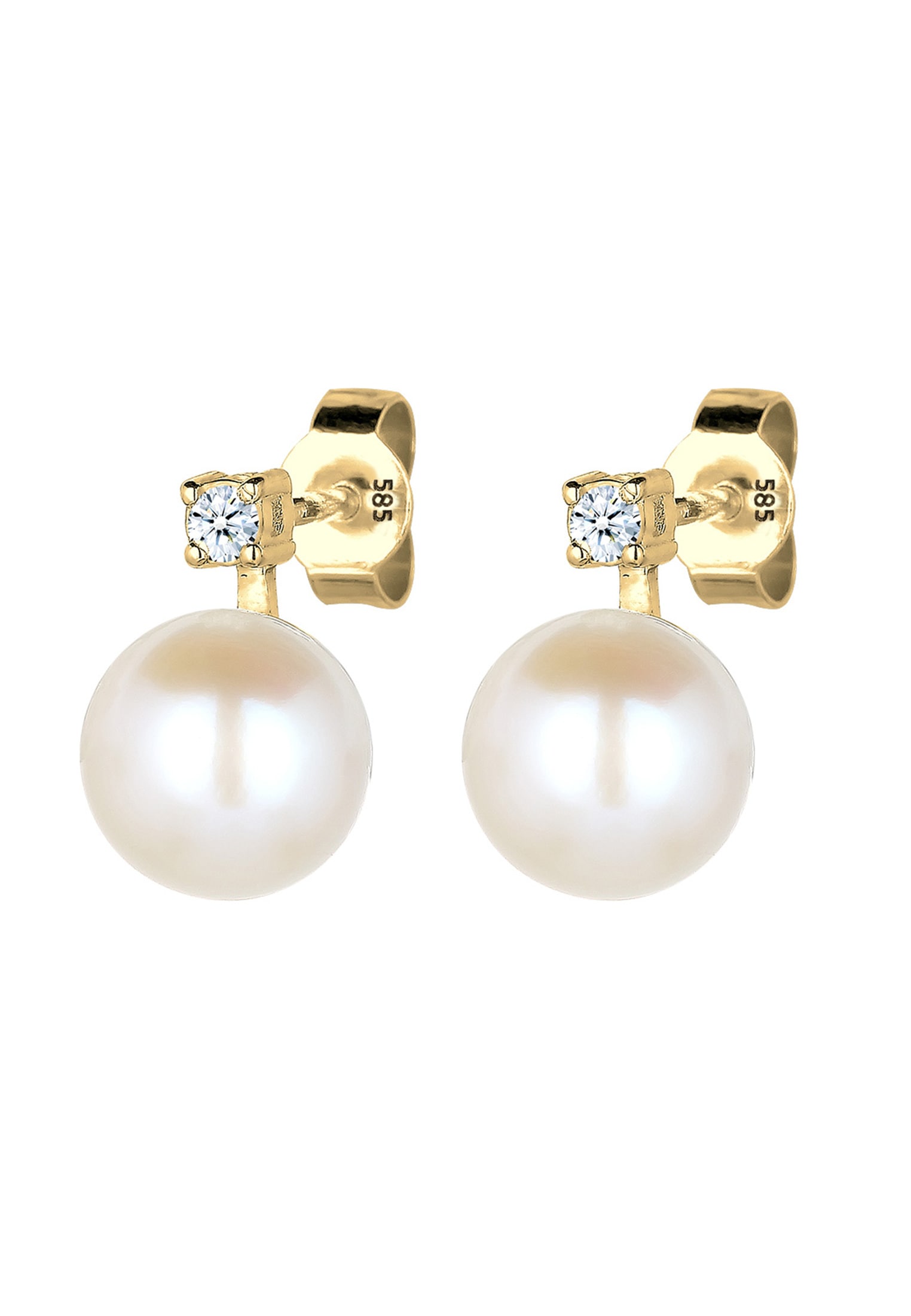 Elli DIAMONDS Paar Ohrstecker »Ohrstecker Süßwasserzuchtperlen Diamant (0.06 ct) 585 Gelbgold«