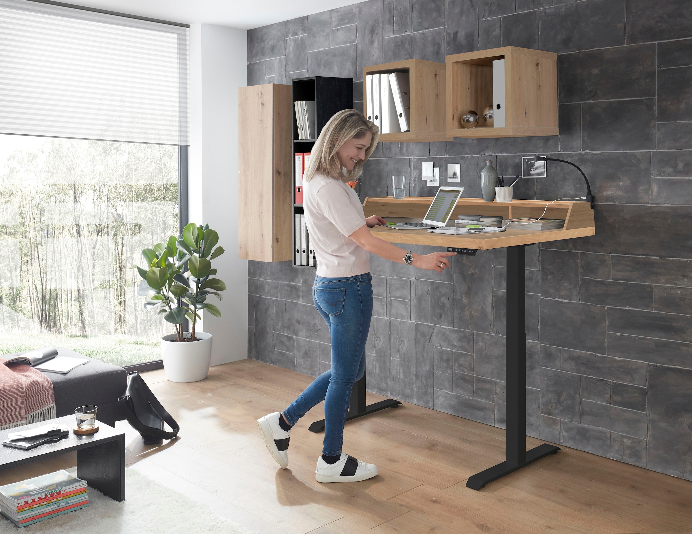 Mäusbacher Schreibtisch »Big System Office, Arbeitstisch, Bürotisch« Breite 120 cm, elektrisch höhenverstellbar, asteiche