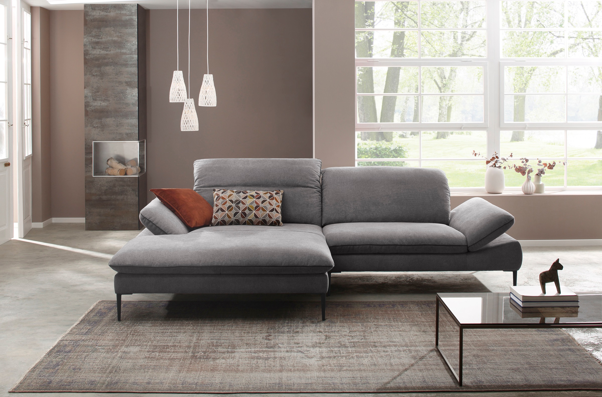 W.SCHILLIG Ecksofa »enjoy&MORE, Designsofa, elegant und bequem, L-Form«, mit Sitztiefenverstellung, Füße Chrom glänzend, Breite 294 cm