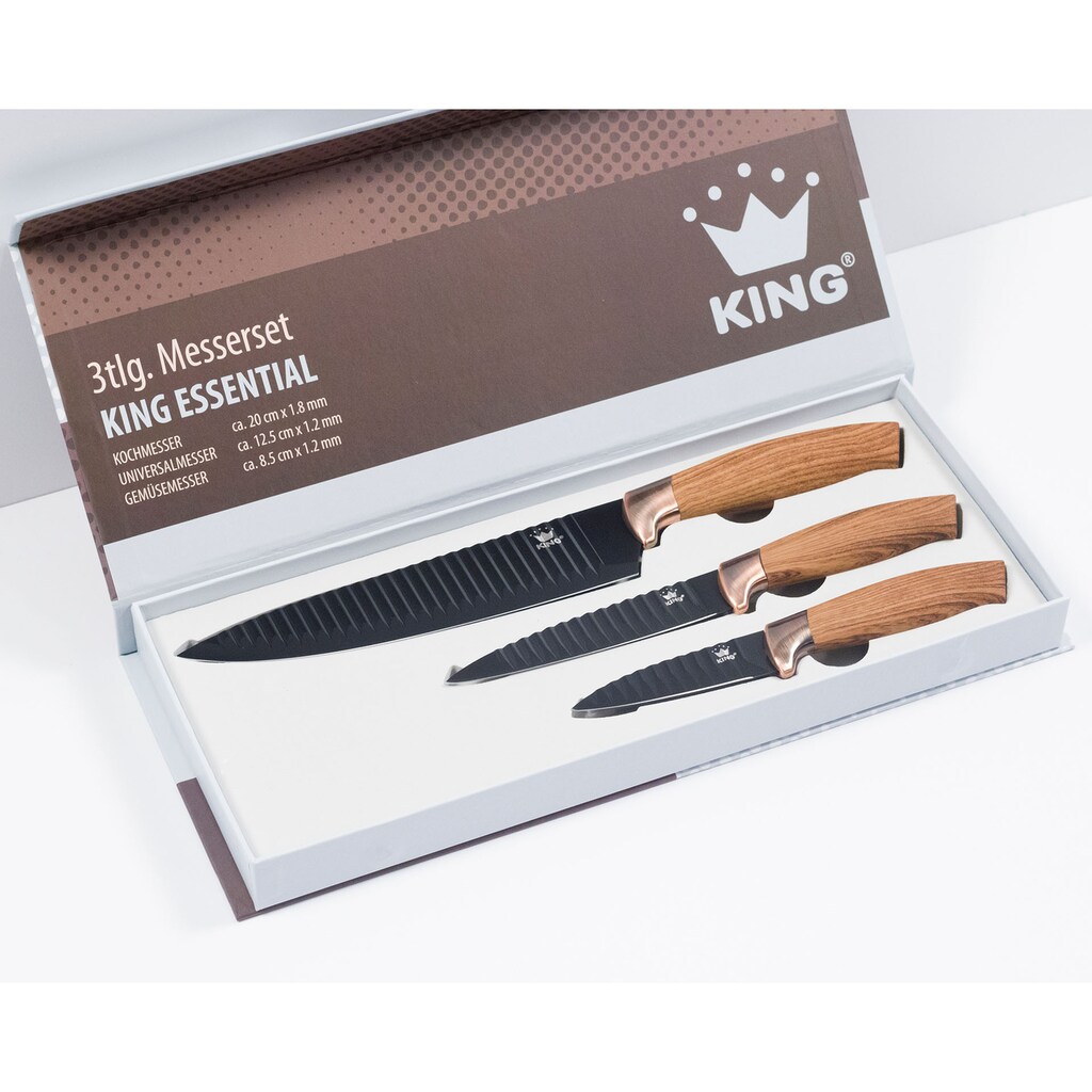 KING Messer-Set »Essential«, (Set, 3 tlg., 1 Kochmesser 20cm, 1 Universalmesser 12.5cm, 1 Gemüsemesser 8.5cm)