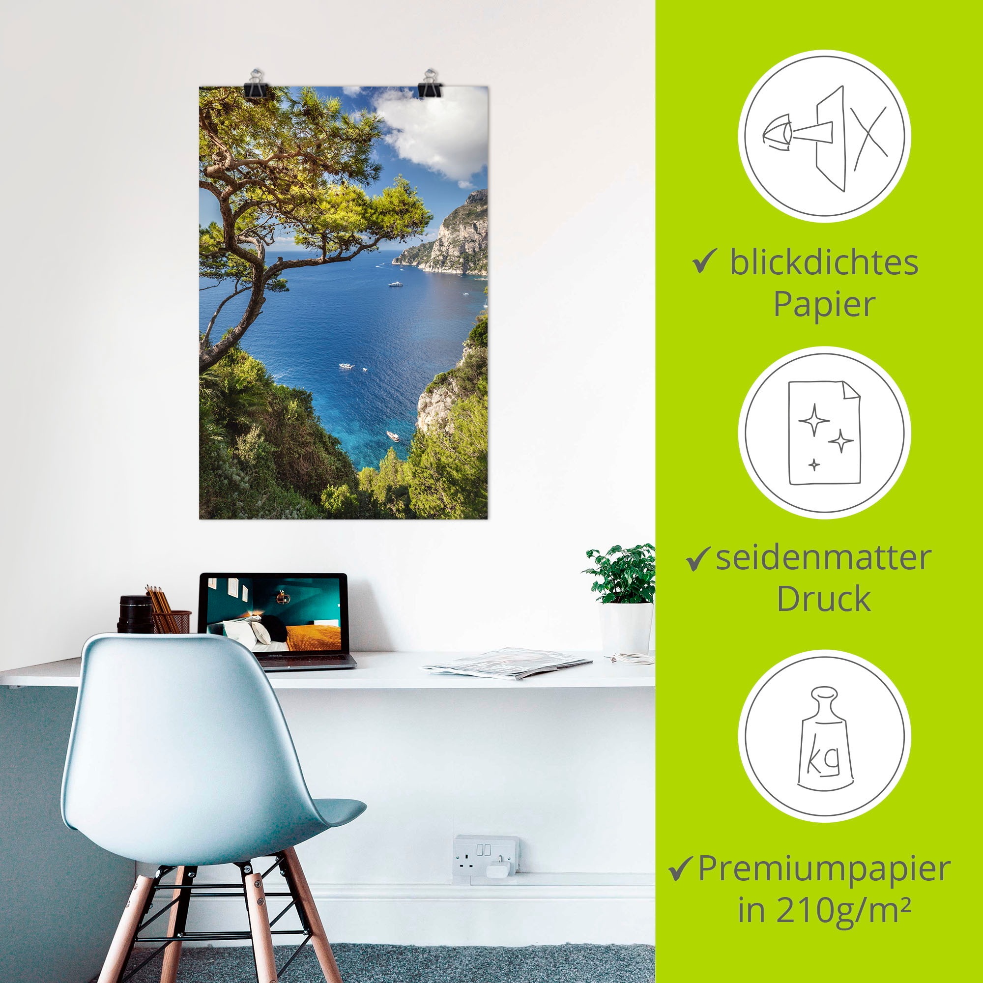 Artland Wandbild »Punta de Masullo, Insel Capri, Italien«, Meer Bilder, (1 St.), als Alubild, Outdoorbild, Leinwandbild, Poster, Wandaufkleber