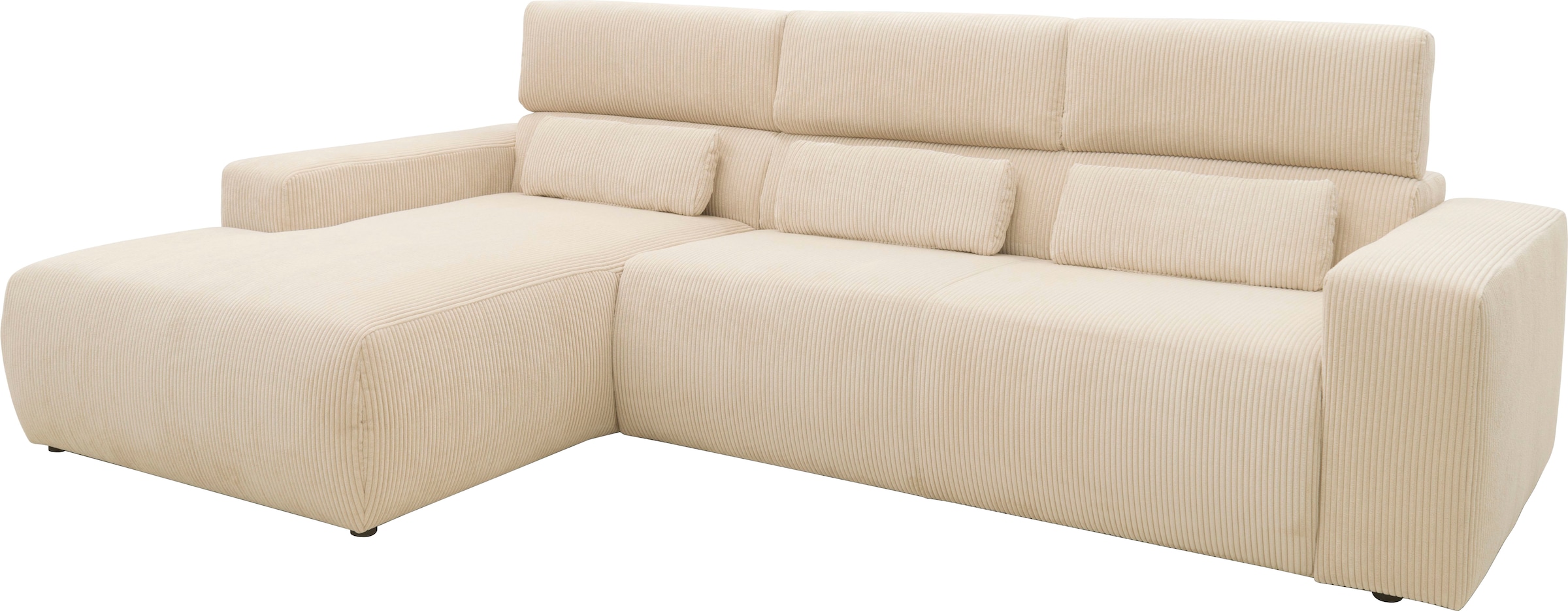 DOMO collection Ecksofa »Brandon B/T: 289/177 cm, belastbar bis 140kg/ Sitz, L-Form«, mit Sitztiefenverstellung, Cord, creme