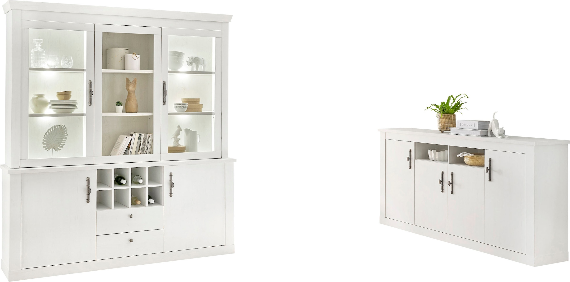 Home affaire Wohnwand »RAVENNA«, (2 St.), im romantischen Landhausstil, Griffe aus Metall, Softclose-Funktion