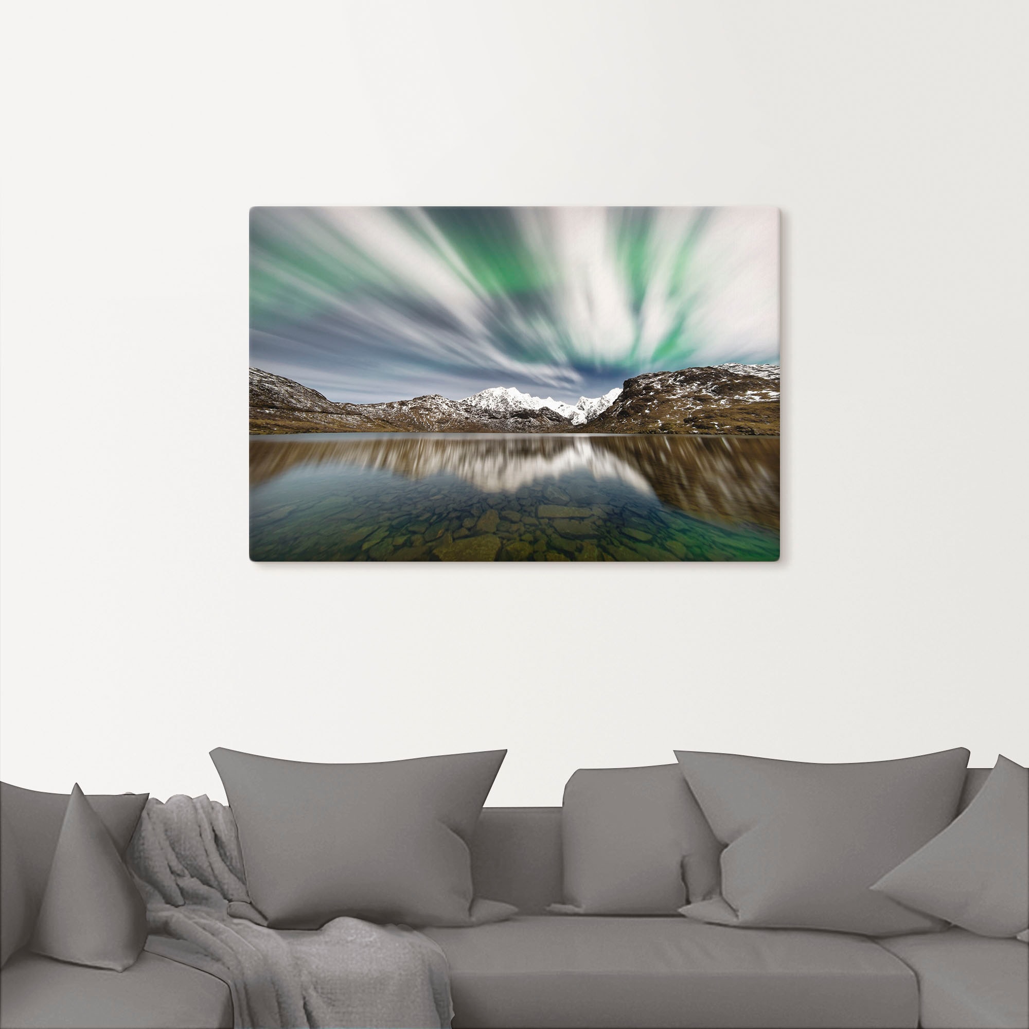 Artland Wandbild "Polarlicht über einer Bergkette", Berge & Alpenbilder, (1 günstig online kaufen