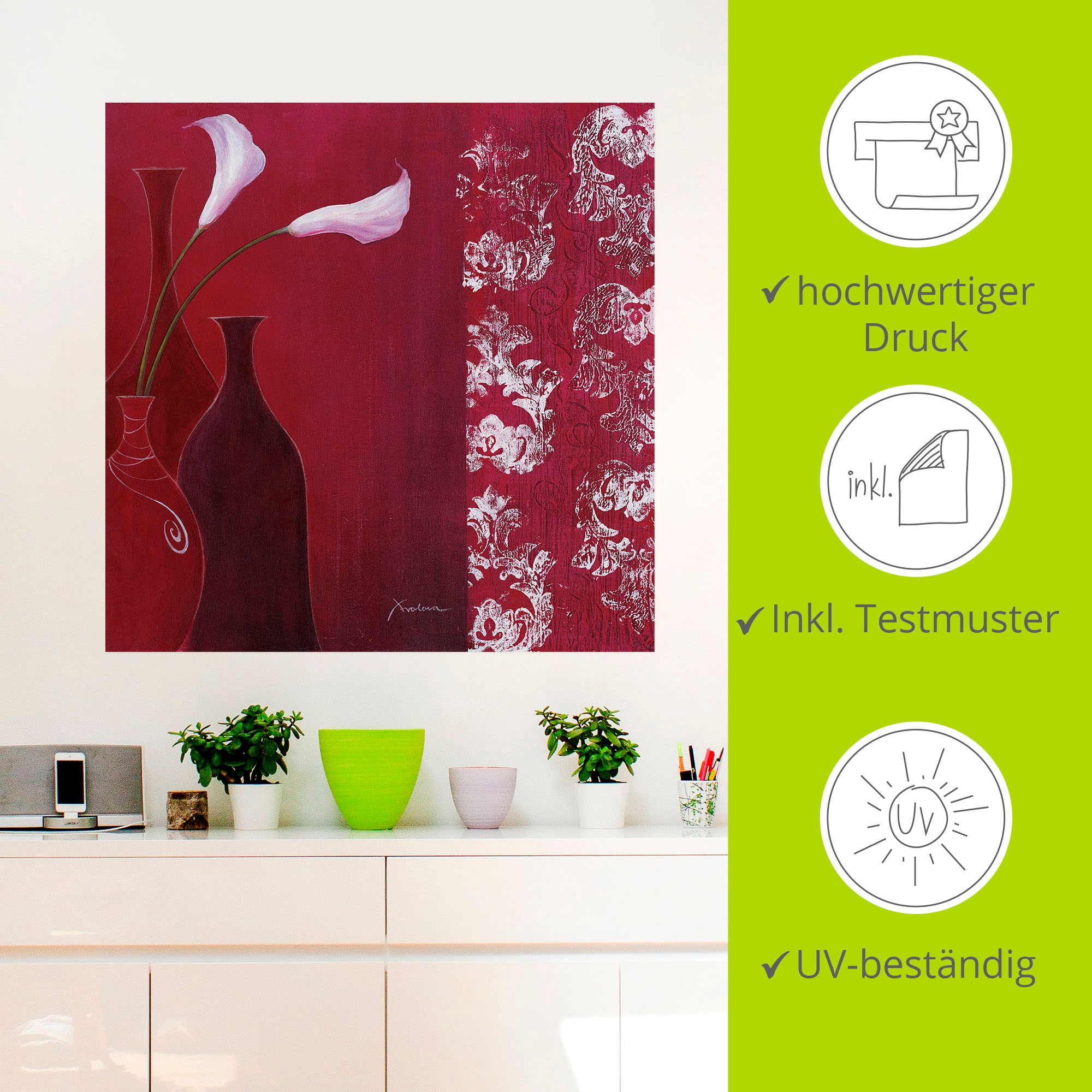 Artland Wandbild »Callas in Vase«, Vasen & Töpfe, (1 St.), als Leinwandbild, Wandaufkleber in verschied. Größen