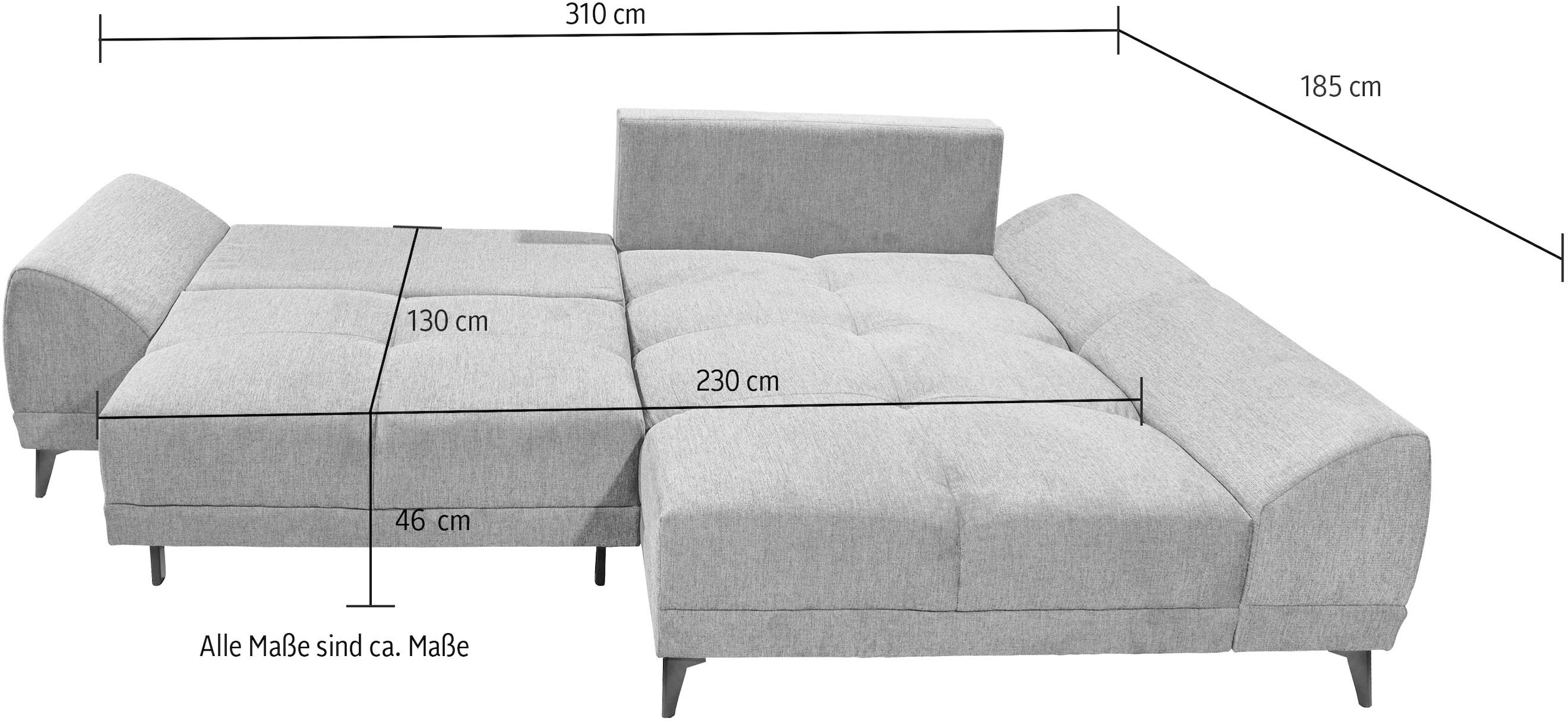 ED EXCITING DESIGN Ecksofa »Scott L-Form«, frei im Raum stellbar, mit Bettkasten, Schlaffunktion und 8 Kissen