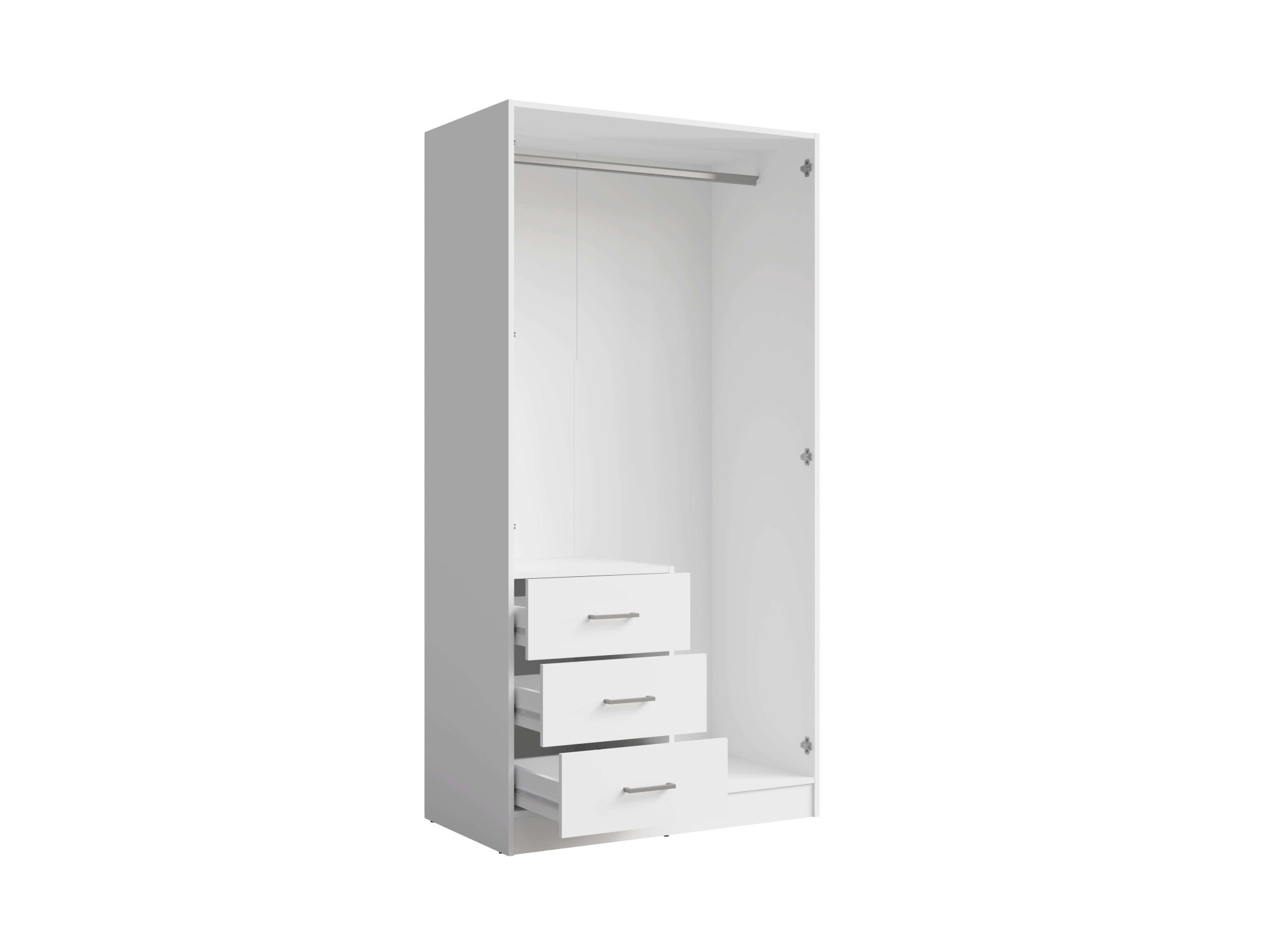 Home affaire Kleiderschrank »KOS Garderobe mit 3 Schubladen, Kleiderstange und Spiegel«, Wäscheschrank mit 2 Drehtüren, silber Griffen, Maße B/H/T 101/200/58cm