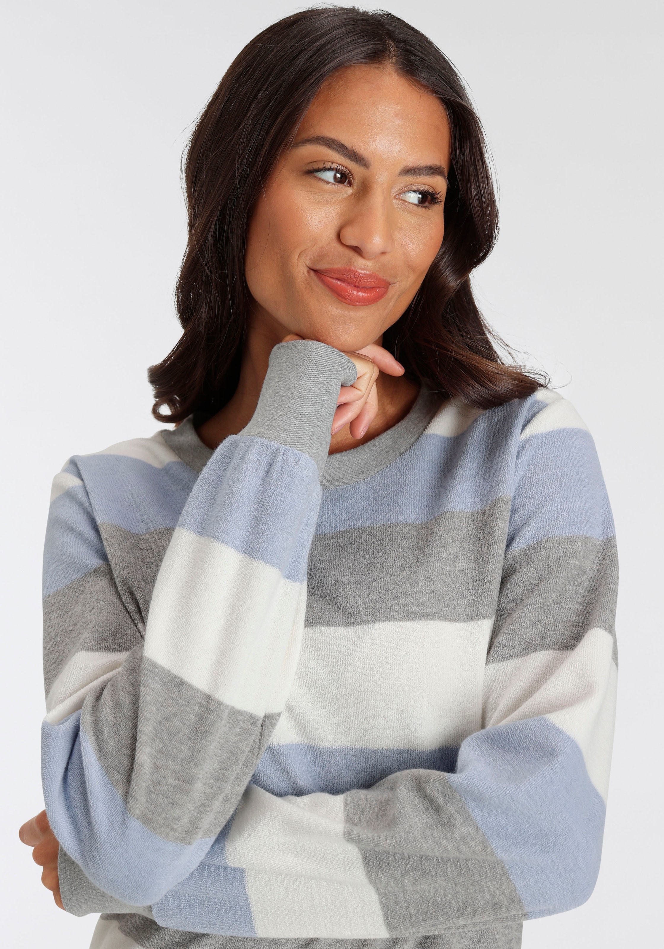Vivance Dreams Pyjama, (2 tlg.), aus weichem Frottée und mit Colorblock Streifen