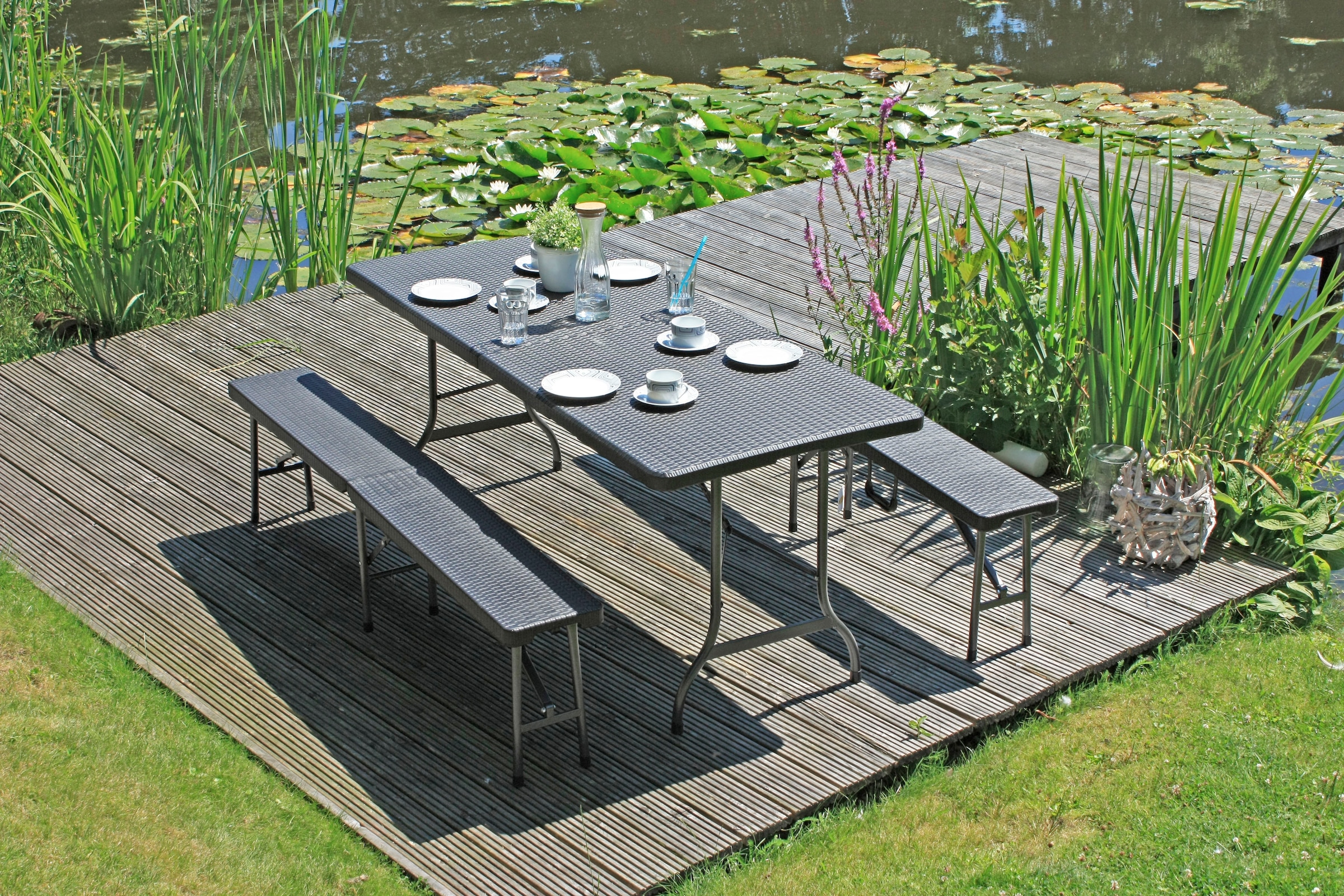 Garden Pleasure Bierzeltgarnitur »Ventana«, (1x Tisch, 2x Bank), Kunststoff