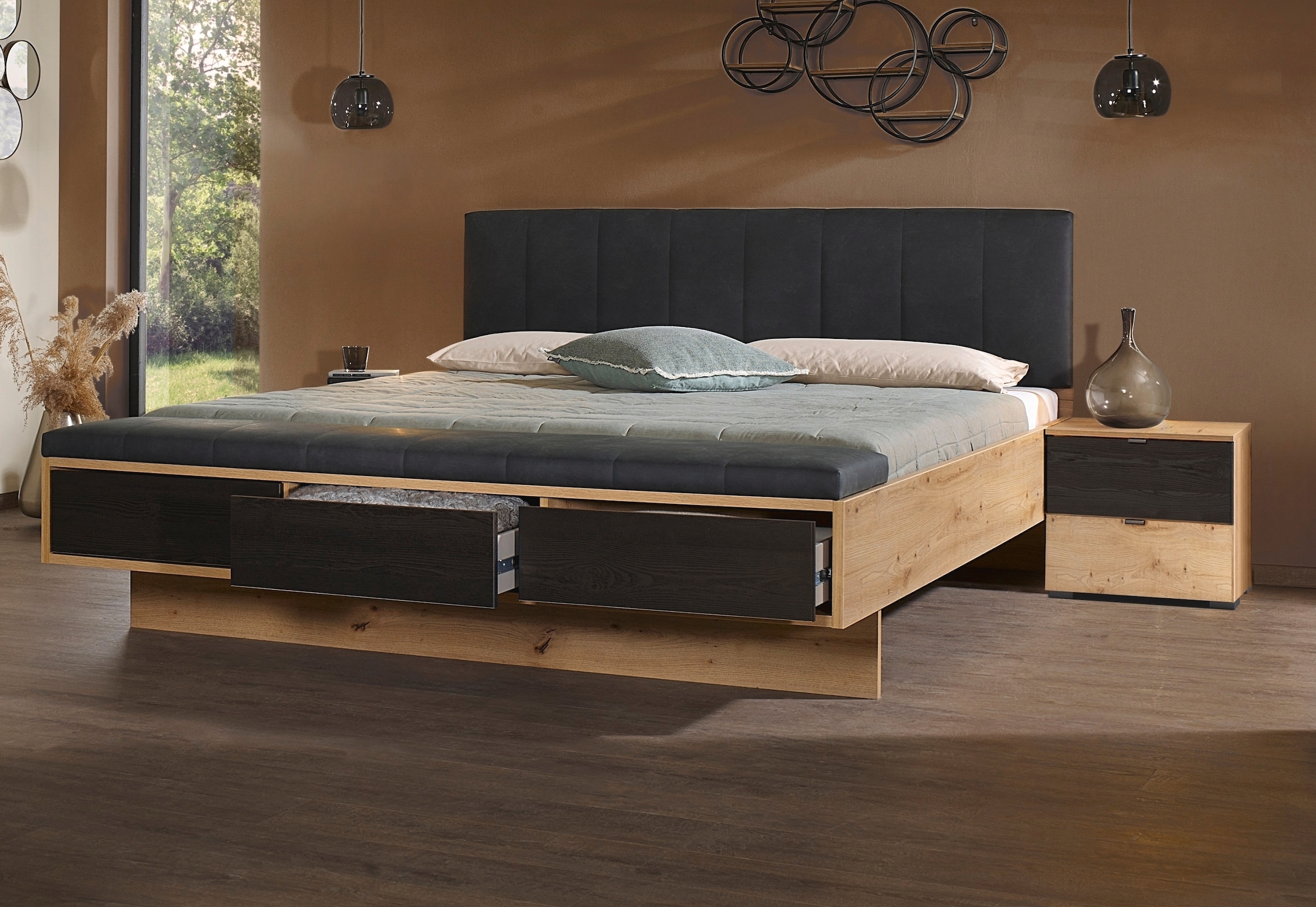 rauch Bettanlage »Bett Doppelbett Futonbett APOLLON«, (Set, 3 tlg., Bettbank mit 3 Schubladen Push-to-Open Funktion), Nachttisch-Paar mit je 2 Schubladen MADE IN GERMANY