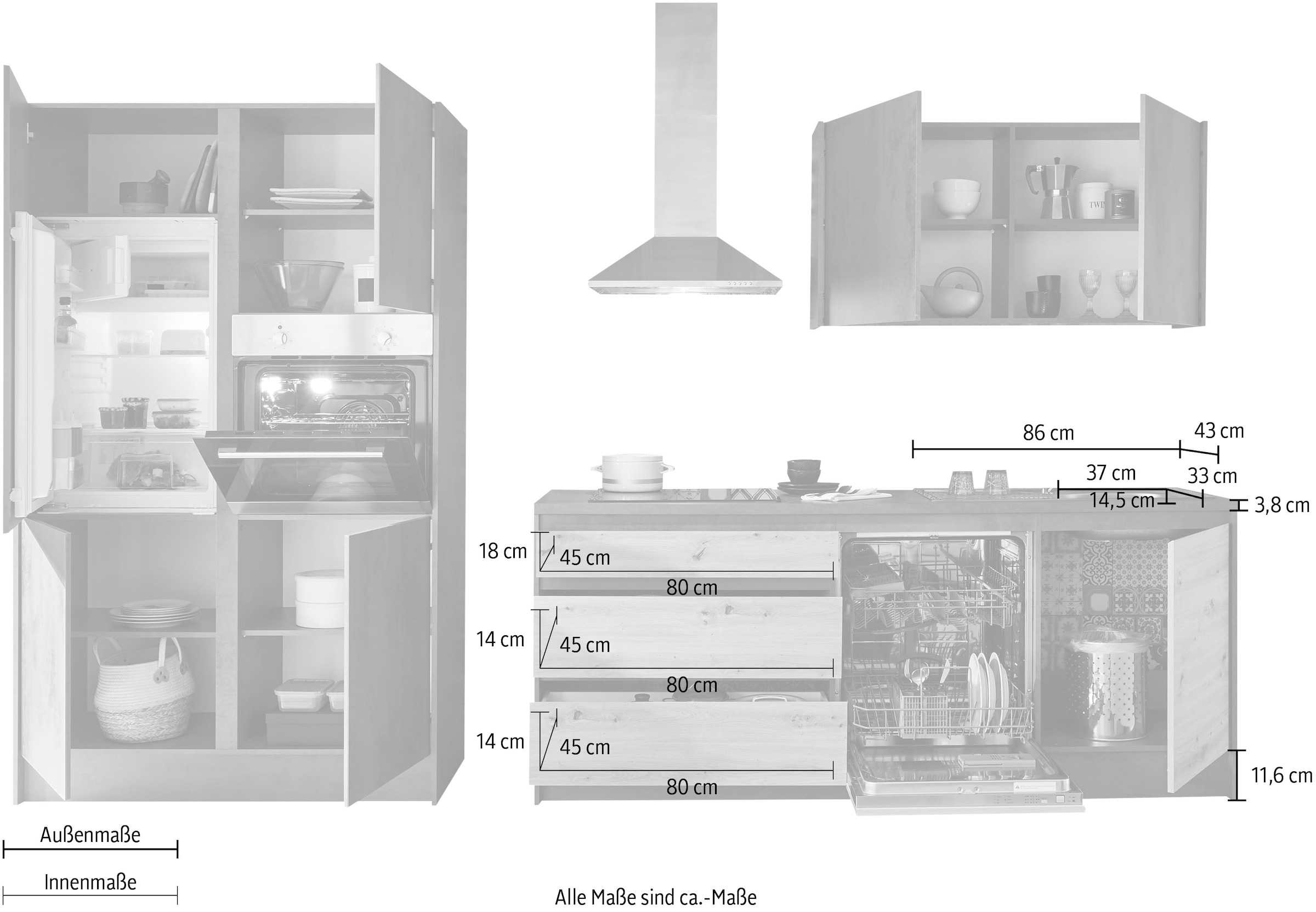 BASIC by Balculina Küchenzeile »Isis«, (Set), mit E-Geräten, Breite 337 cm
