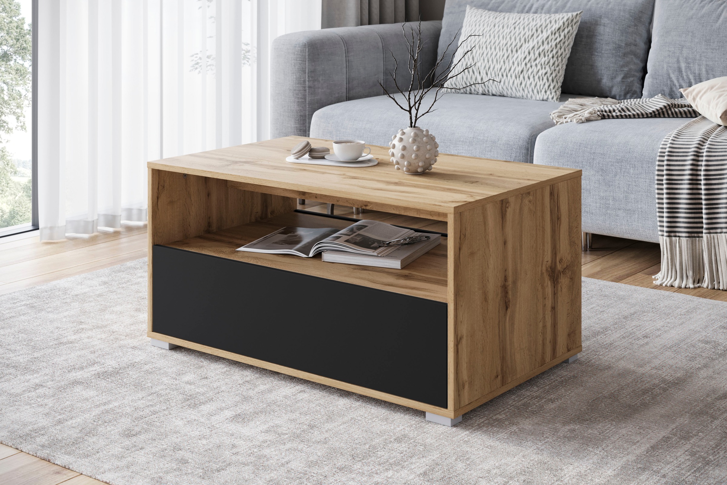 INOSIGN Couchtisch »Kenia«, (1 St.), Rechteckiger Kaffeetisch, 90x55 cm, mit offenem und geschlossenem Fach