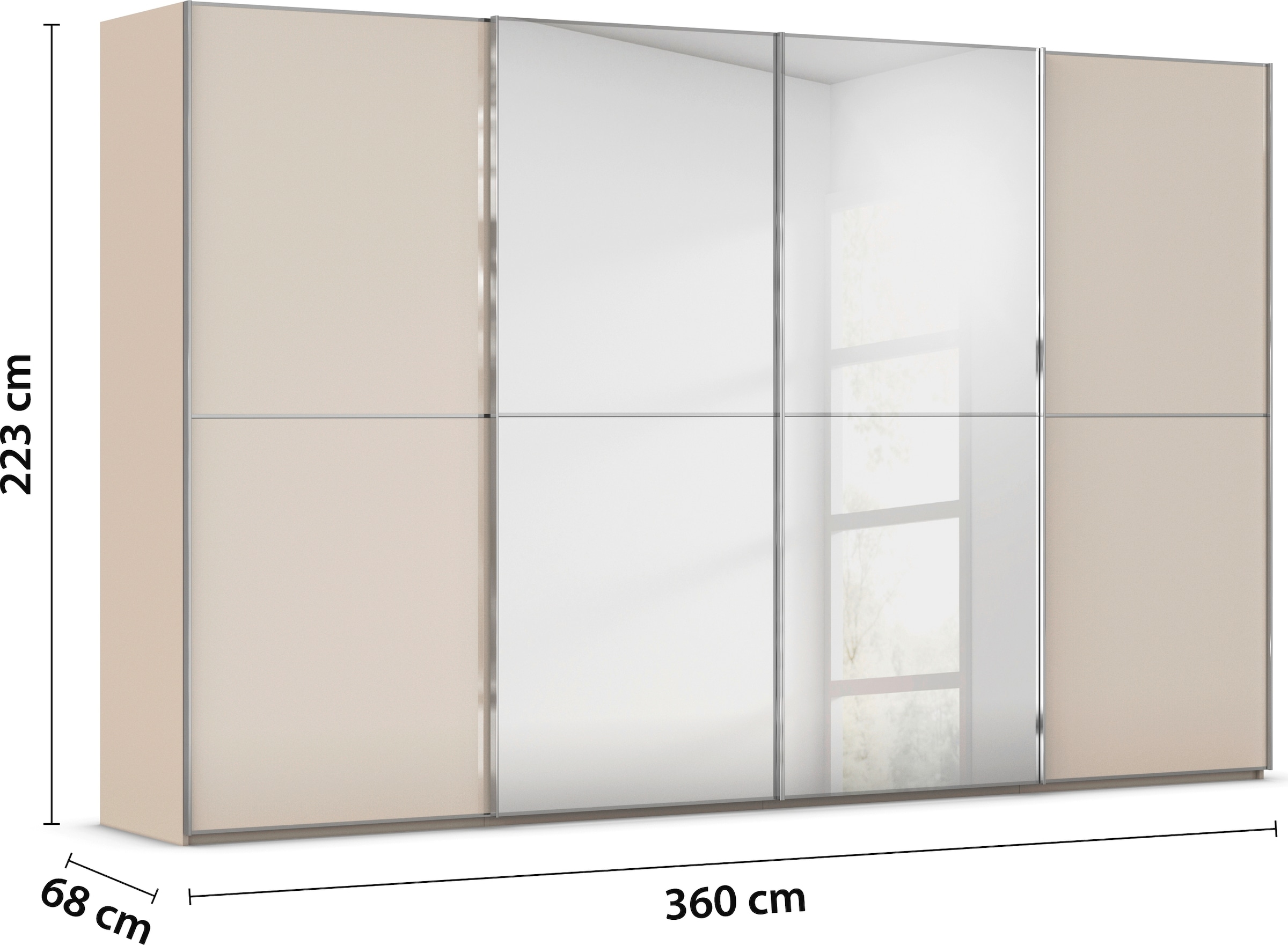 rauch Schwebetürenschrank »Kleiderschrank Schrank Garderobe Schlafzimmerschrank SCALE-DUO«, edle zweigeteilte Türen Spiegel/Glas-Mix 3 Zierleisten MADE IN GERMANY