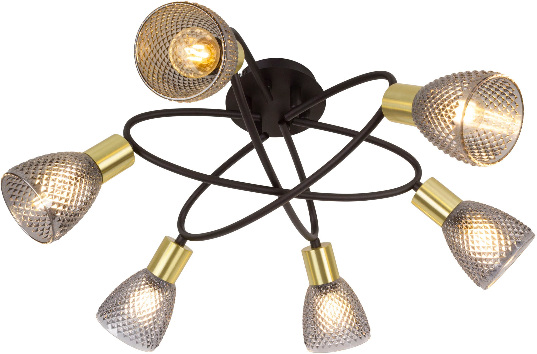 näve Deckenleuchte »Lindita« E14 1 Stk. 6er Spot, Relief-Glasschirm smokey, günstig online kaufen