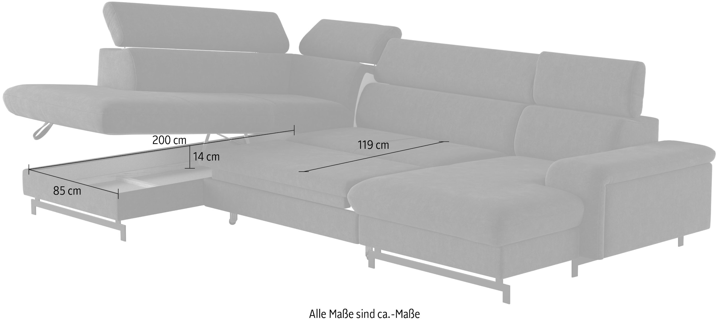 COTTA Wohnlandschaft »Emma U-Form«, mit Kopfteilverstellung, wahlweise mit Bettfunktion & Bettkasten