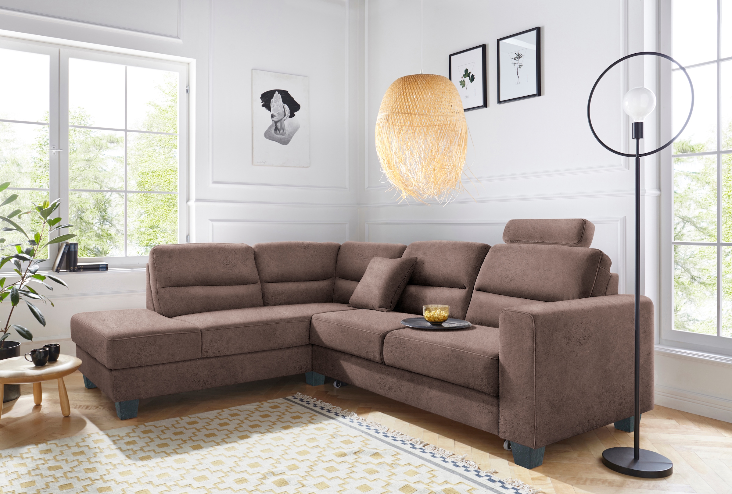 TRENDMANUFAKTUR Ecksofa »Chamber, zeitlos & elegant, bequem, L-Form«, inklusive einer Kopfstütze, wahlweise Schlaffunktion, B/T 203/245cm