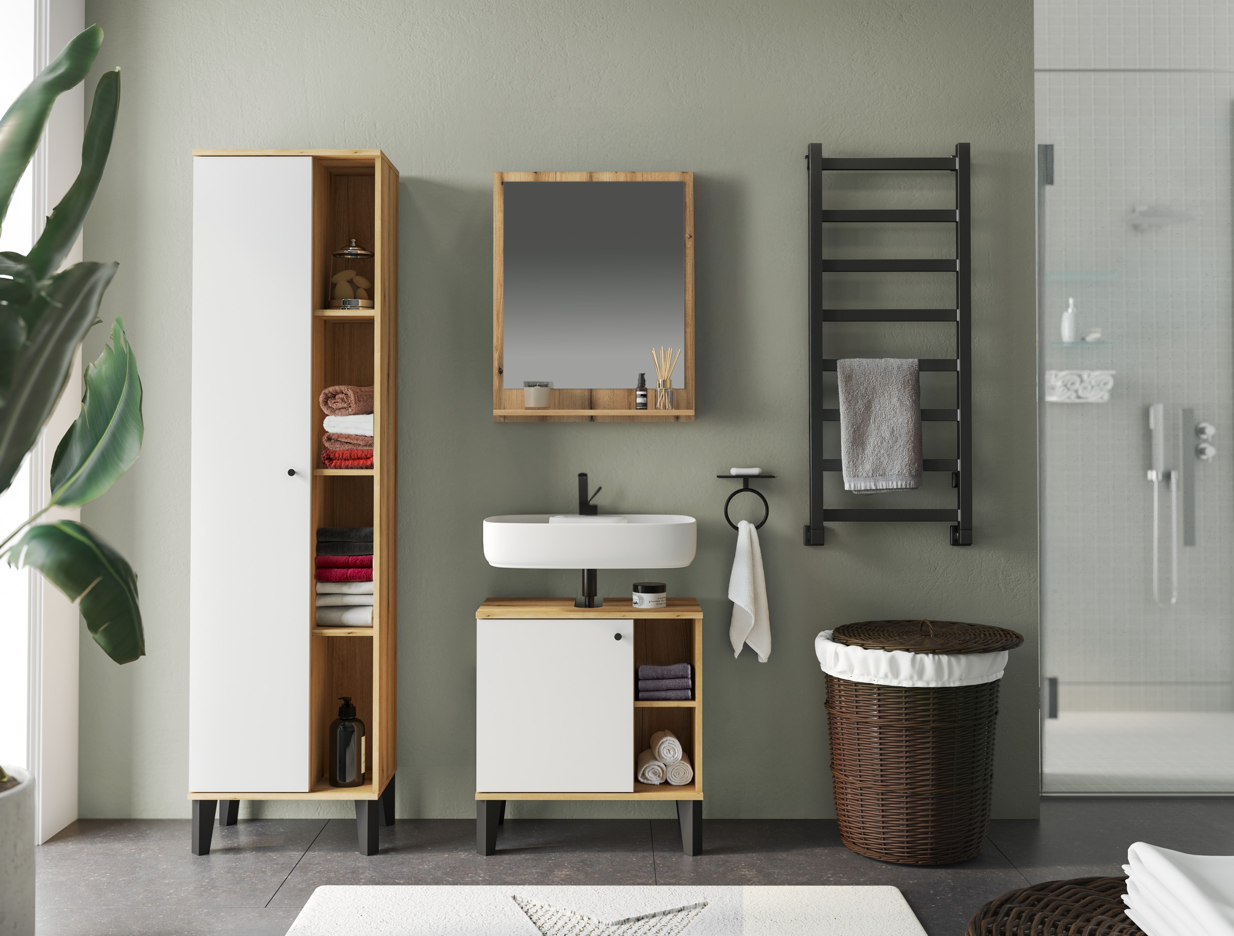 INOSIGN Badmöbel-Set »OSLO, Bad im skandinavischen Design«, (Set, 3 St.), B günstig online kaufen