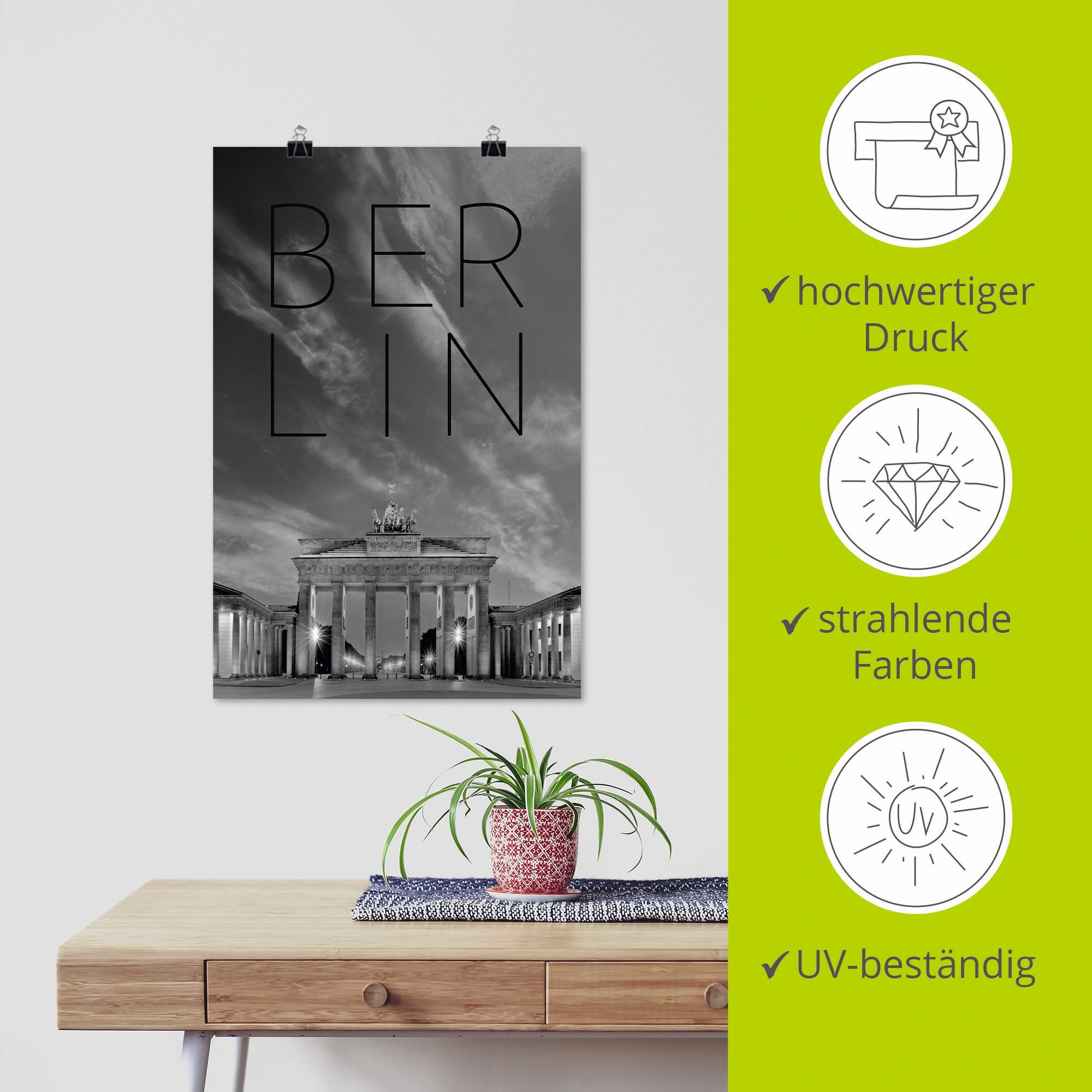 Artland Wandbild »Brandenburger Tor in Berlin«, Berlin, (1 St.), als Poster, Wandaufkleber in verschied. Größen