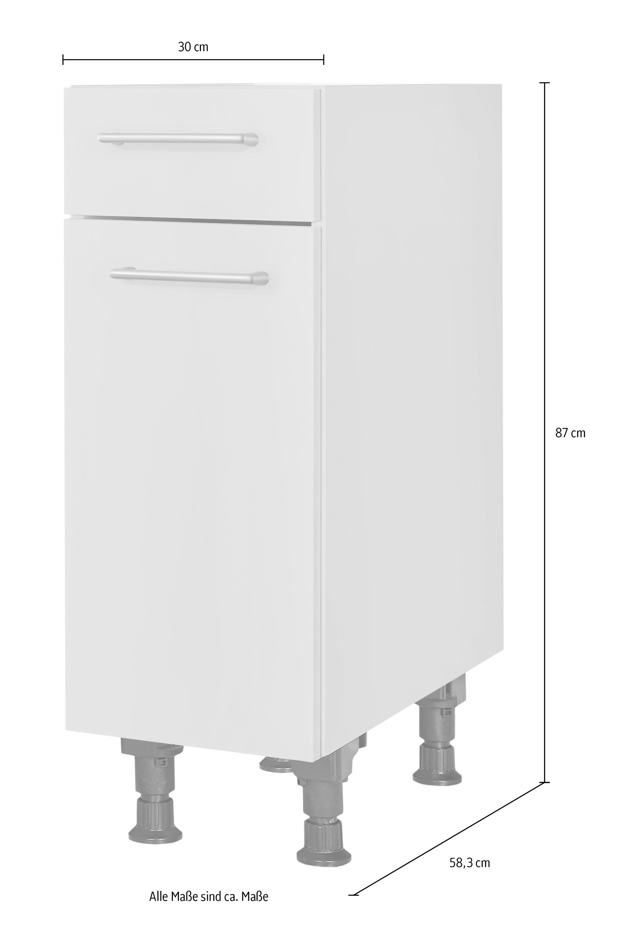 nobilia® Unterschrank »"Laser", Ausrichtung wählbar, vormontiert, in den Breiten 30, 45 und« 60 cm Breite, mit höhenverstellbaren Sockelfüßen, vormontiert